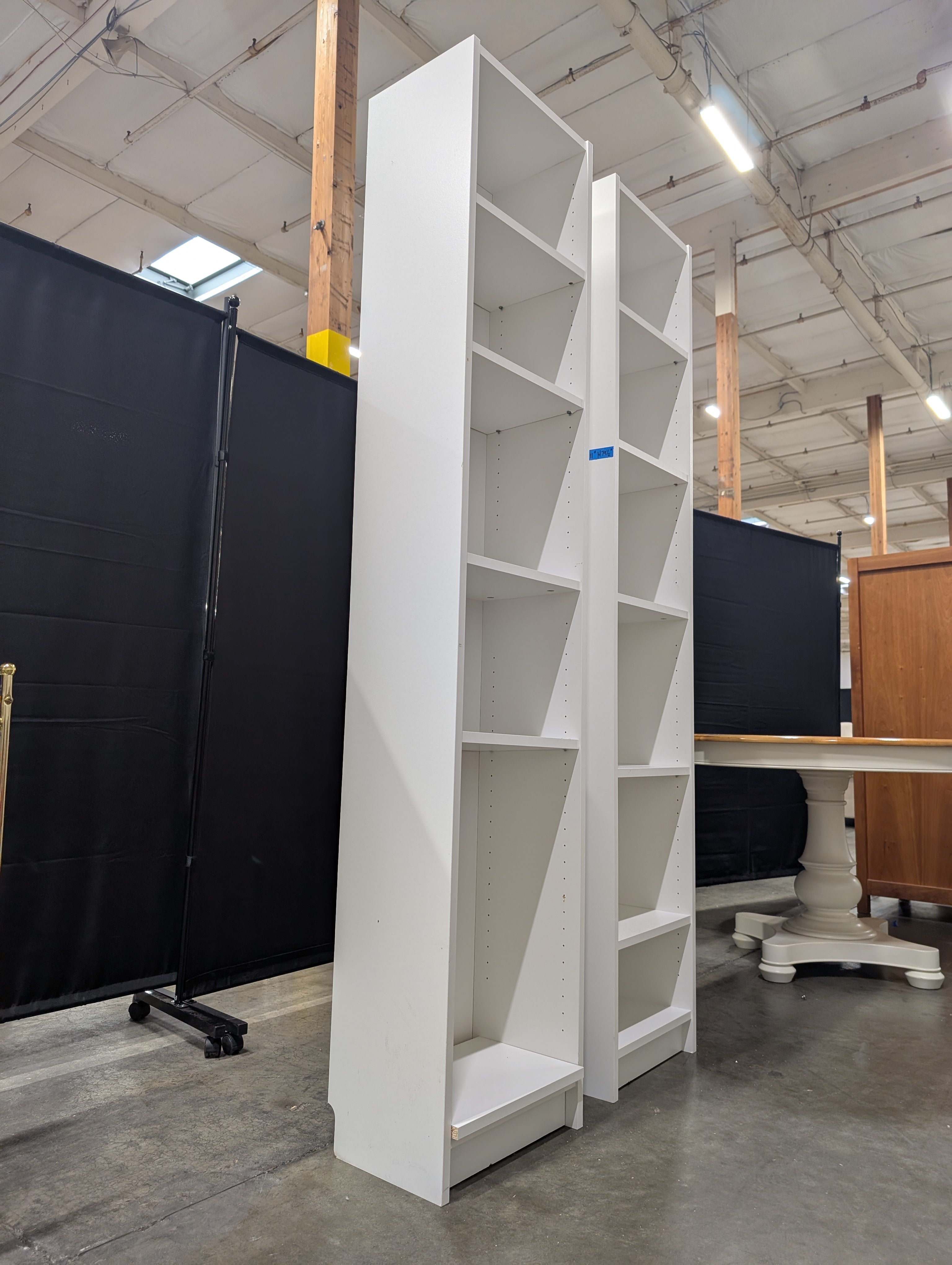 Pair of White Five-Shelf Adjustable Bookcase