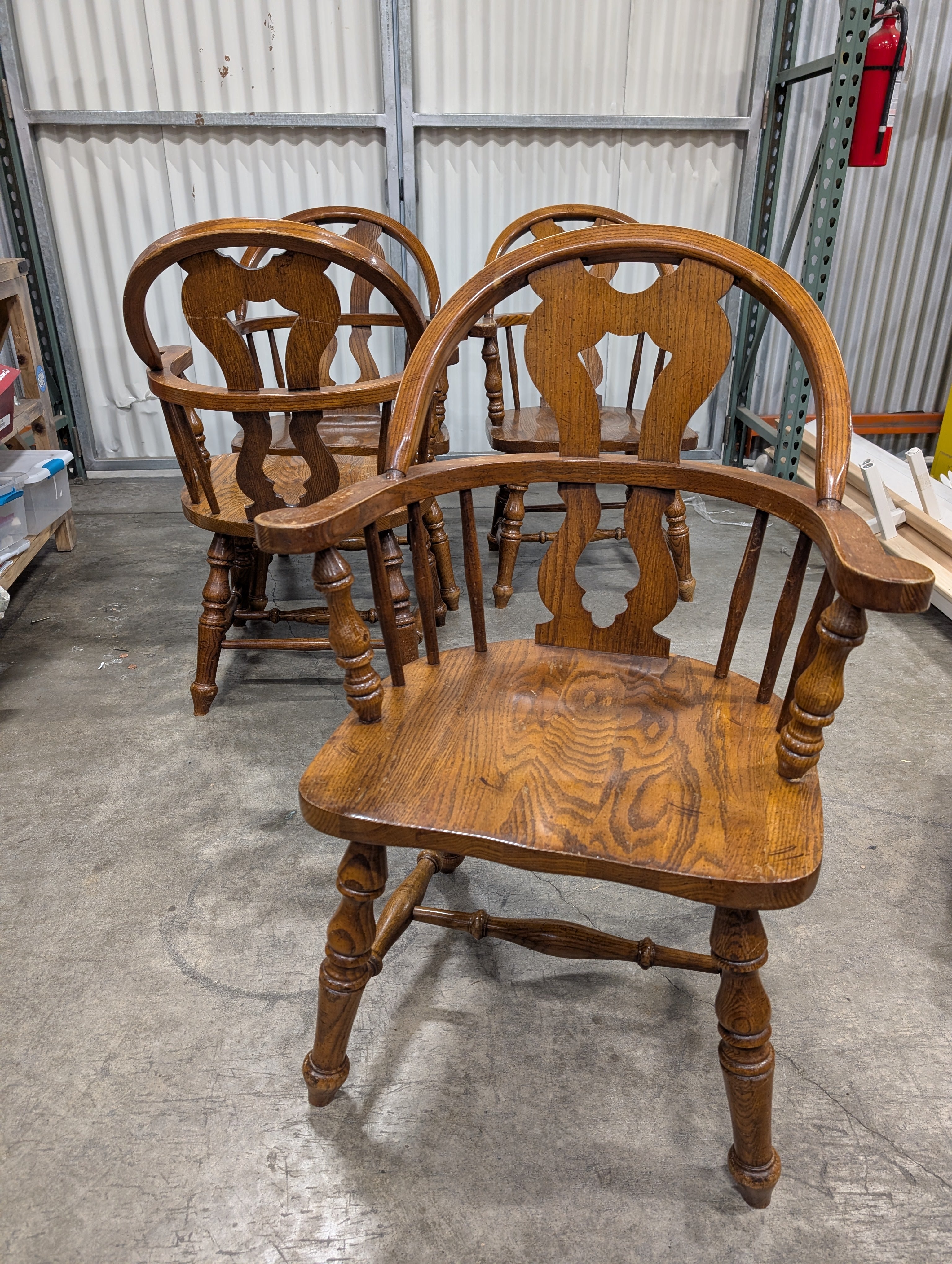 Set of Four- Classic Oak Finish Spindle Back Captain's Chair