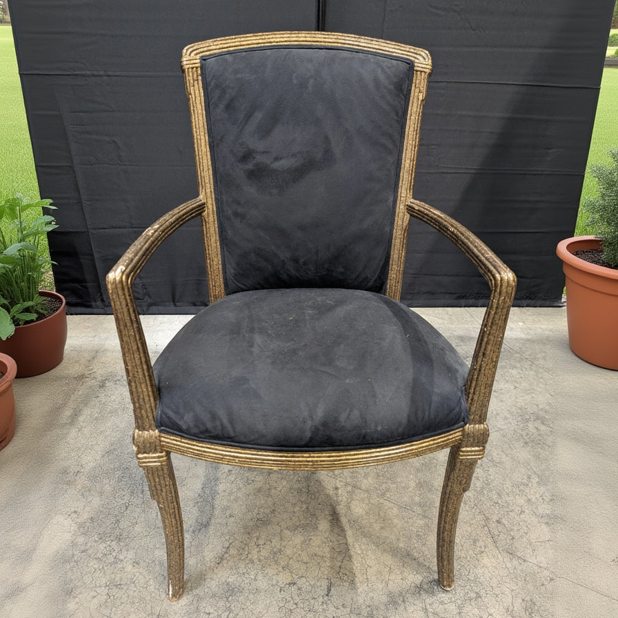 Gilded Reeded Frame Armchair with Dark Upholstery