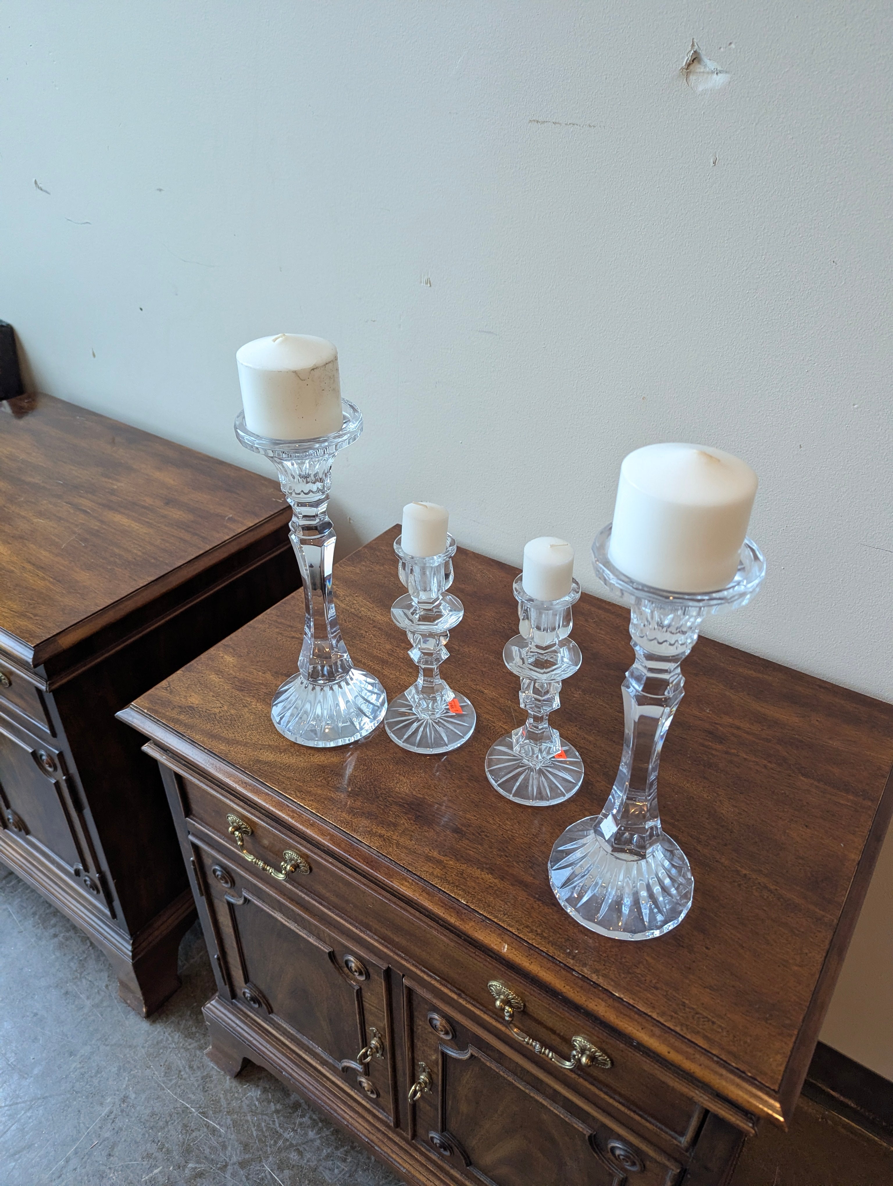 Assorted Clear Glass Candle Holder Set - Four Decorative Pillar Holders