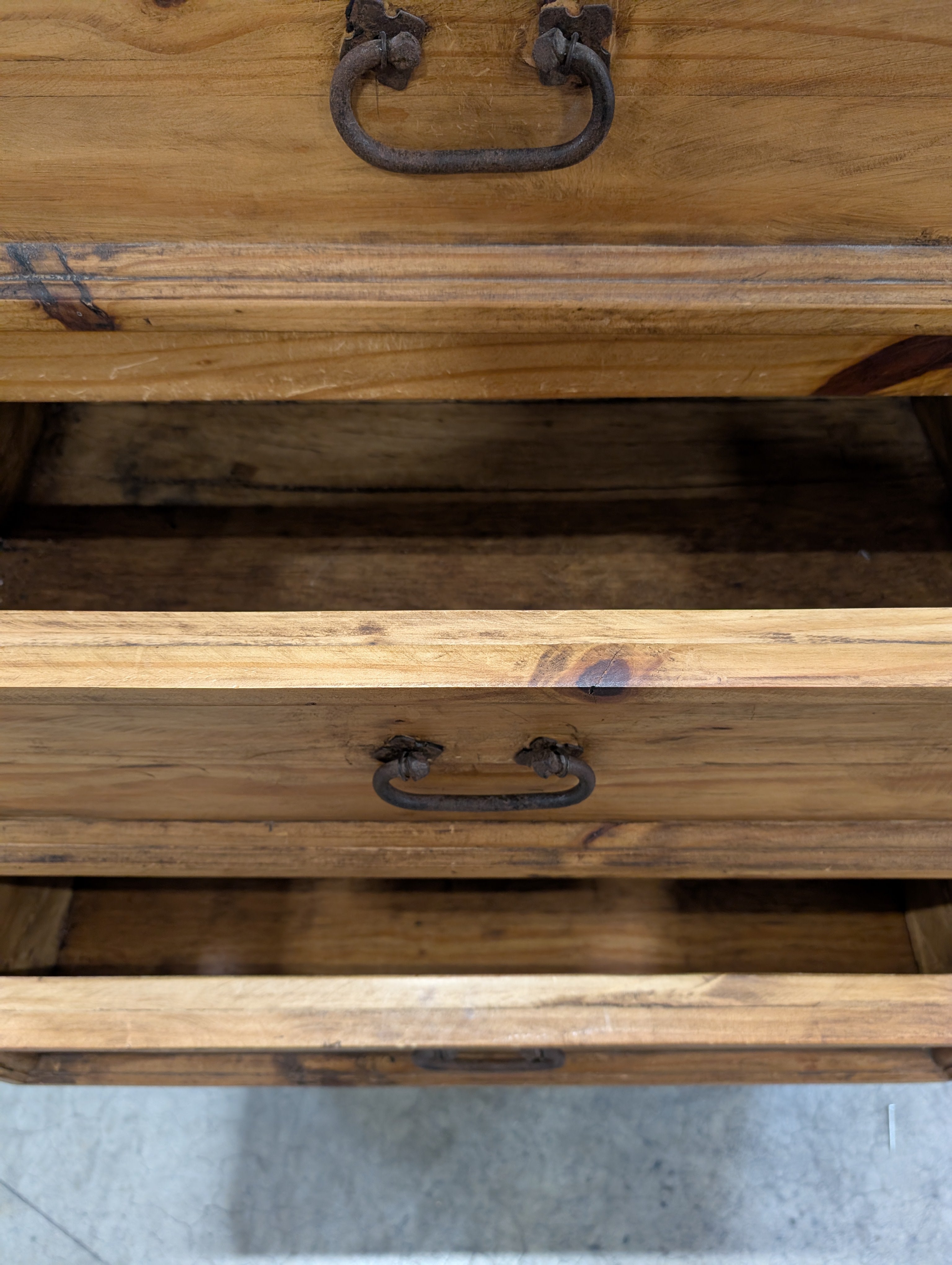 Rustic Pine Wood Five-Drawer Chest