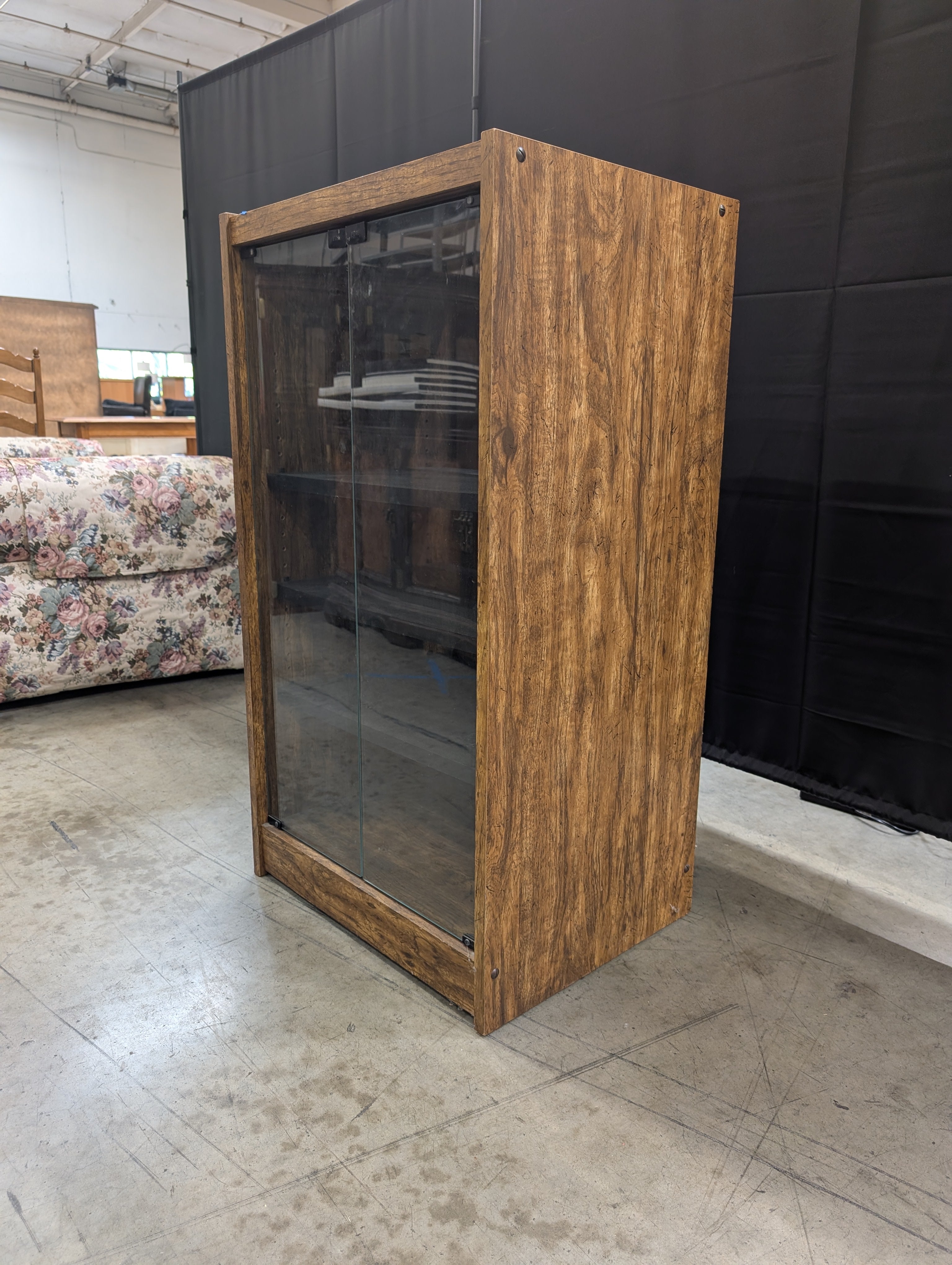 Mid-Century Style Wood Display Cabinet with Sliding Glass Doors