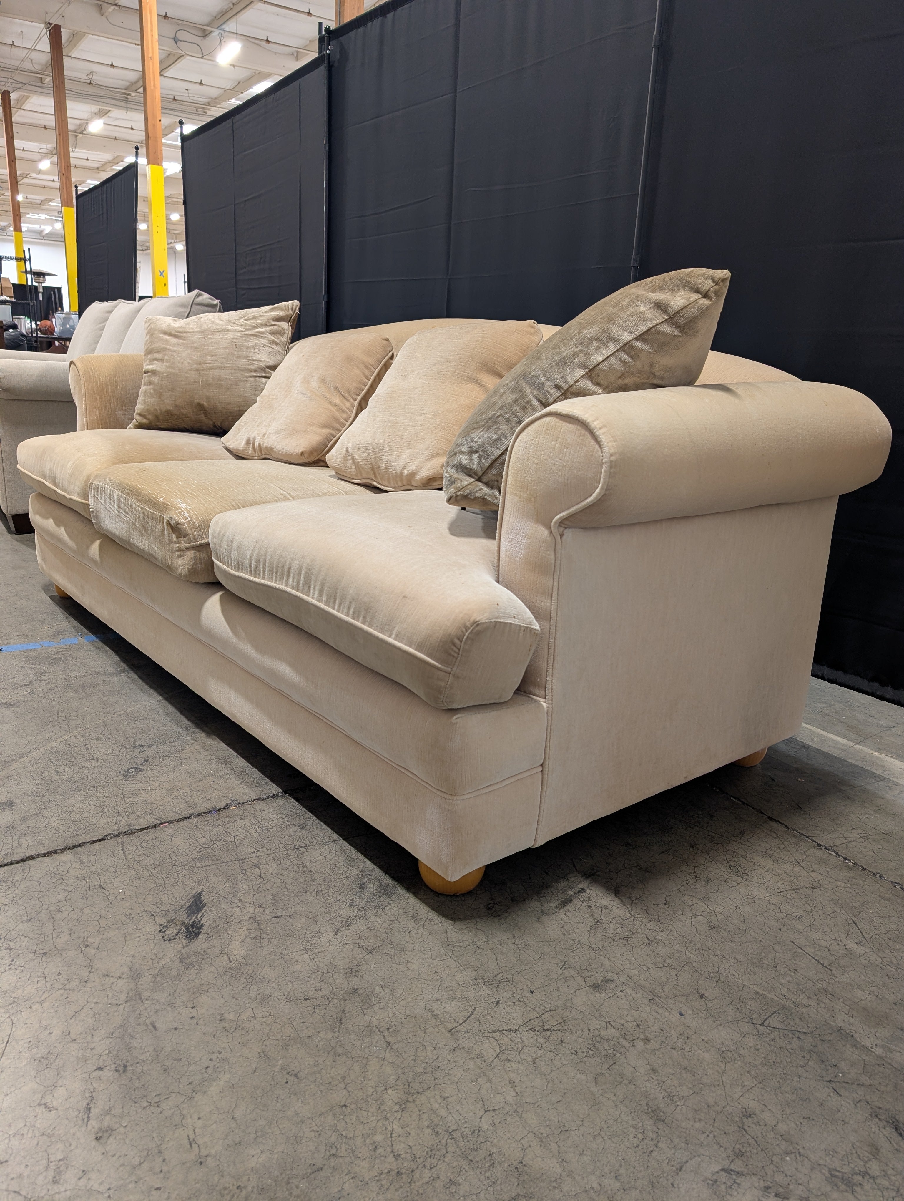 Neutral Fabric Upholstered Sofa with Rolled Arms