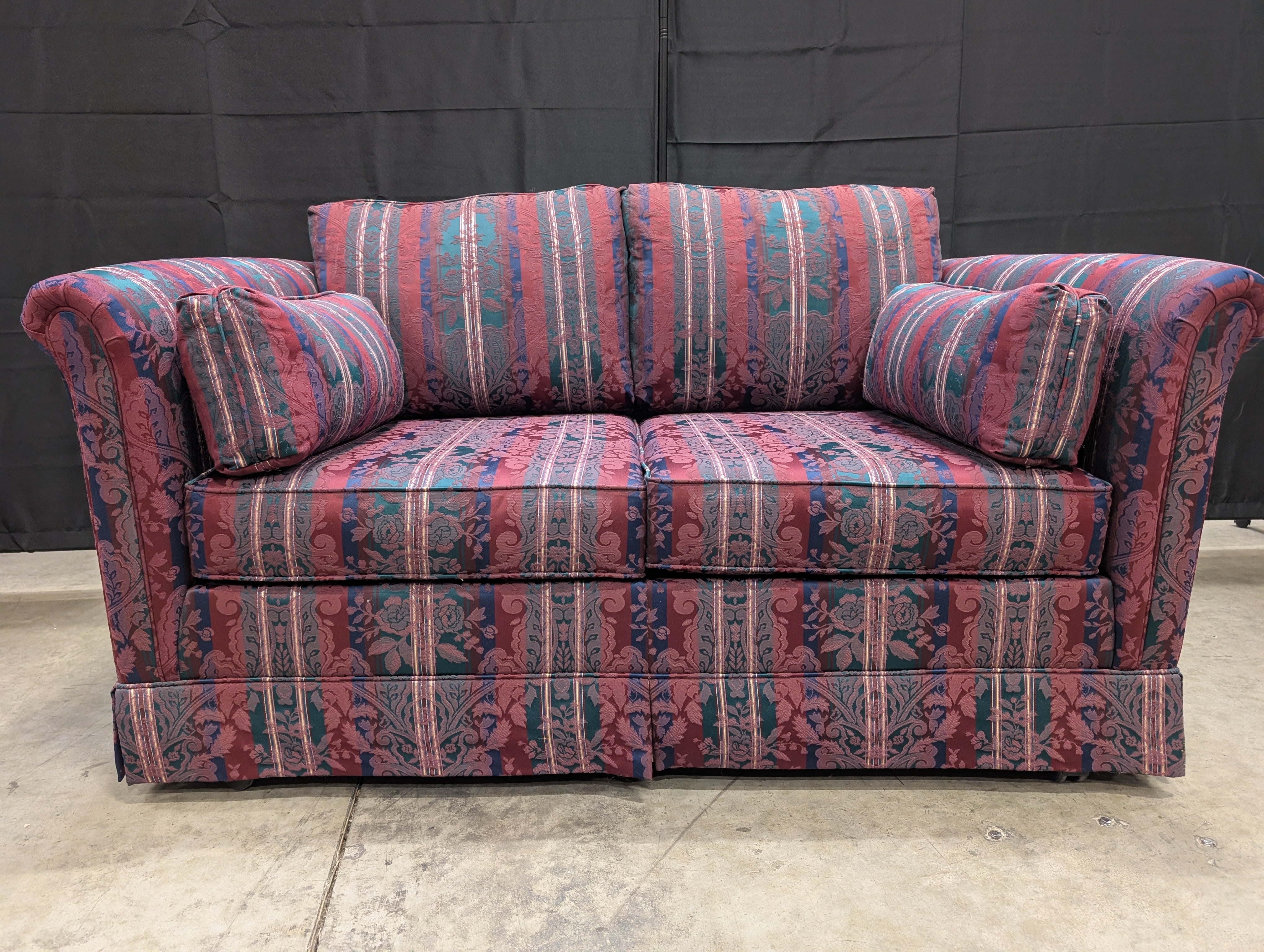 Traditional Burgundy Striped Two-Seater Sofa