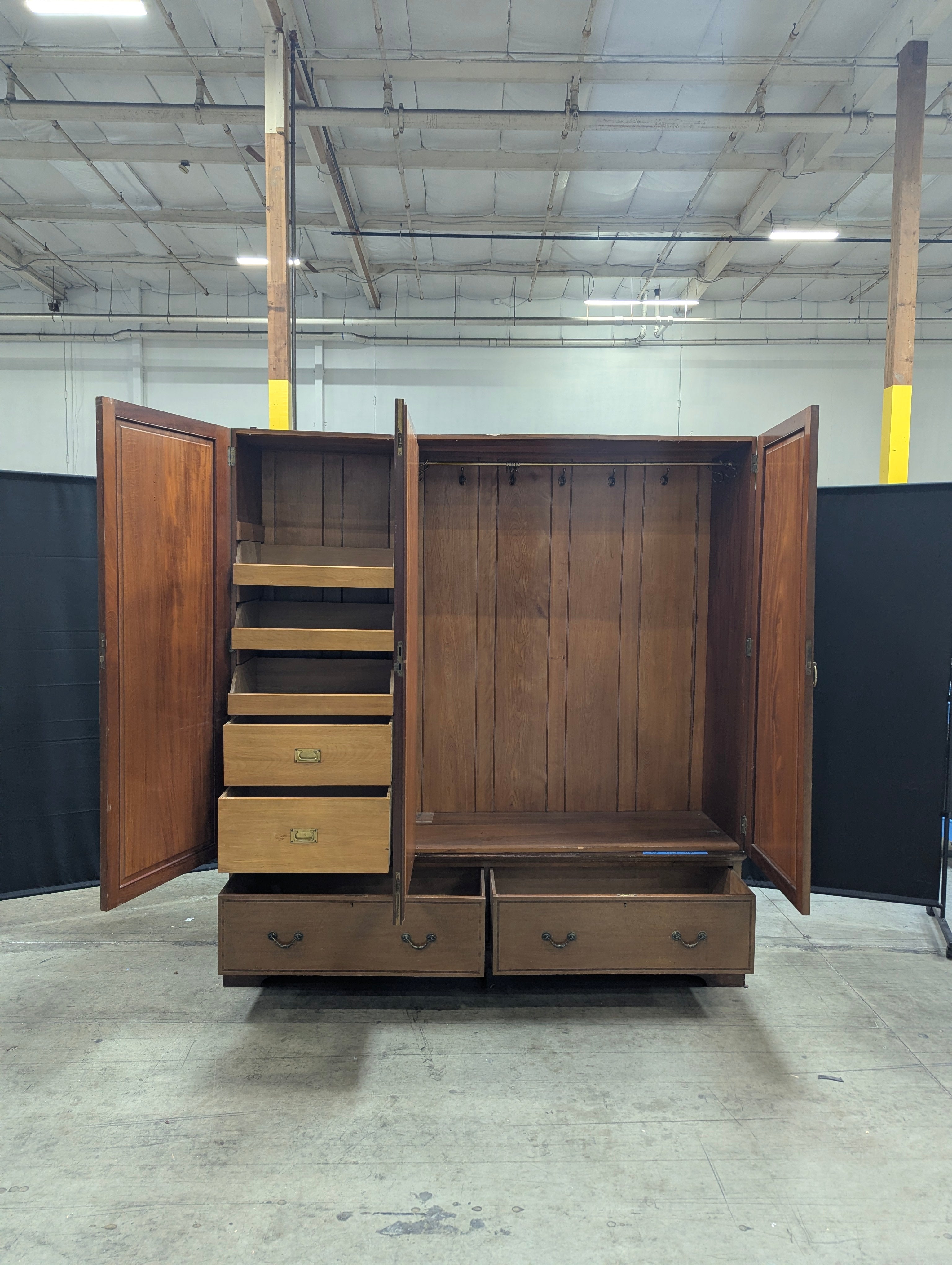 Vintage Three-Door Mirrored Wardrobe with Inlay Details