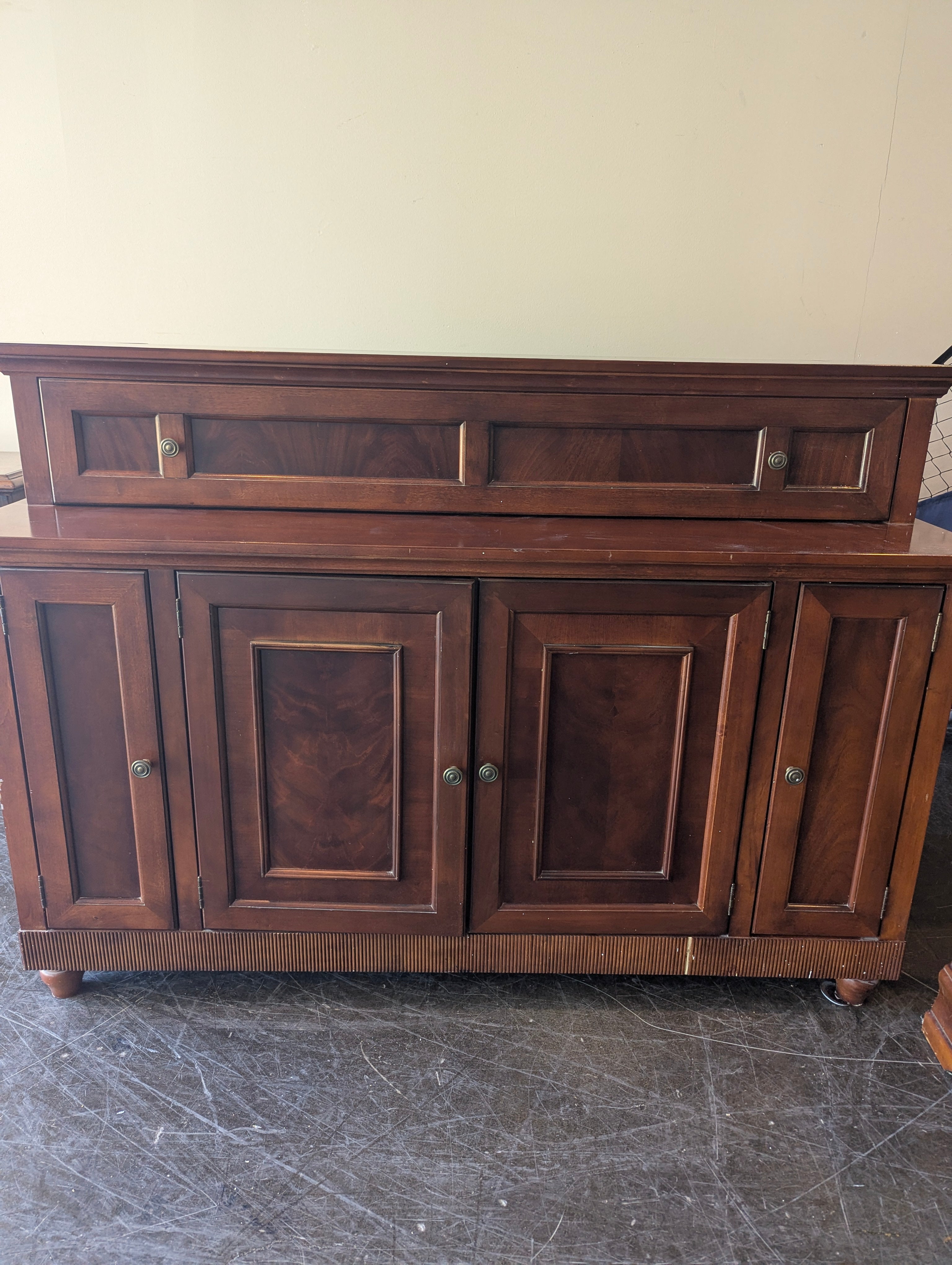 Rich Brown Wood Rising TV Stand Cabinet with Drawers