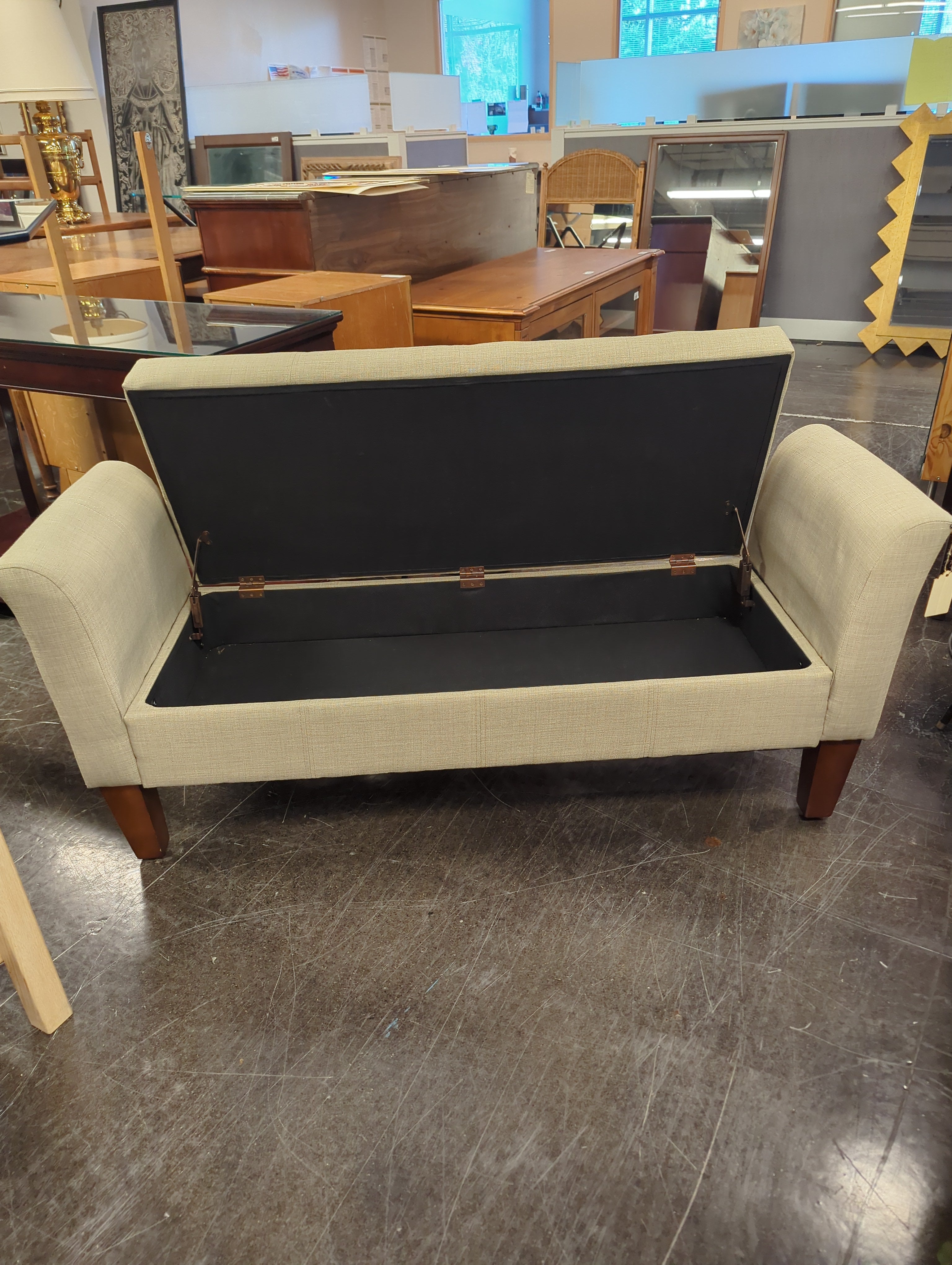 Neutral Upholstered Storage Bench with Wood Legs
