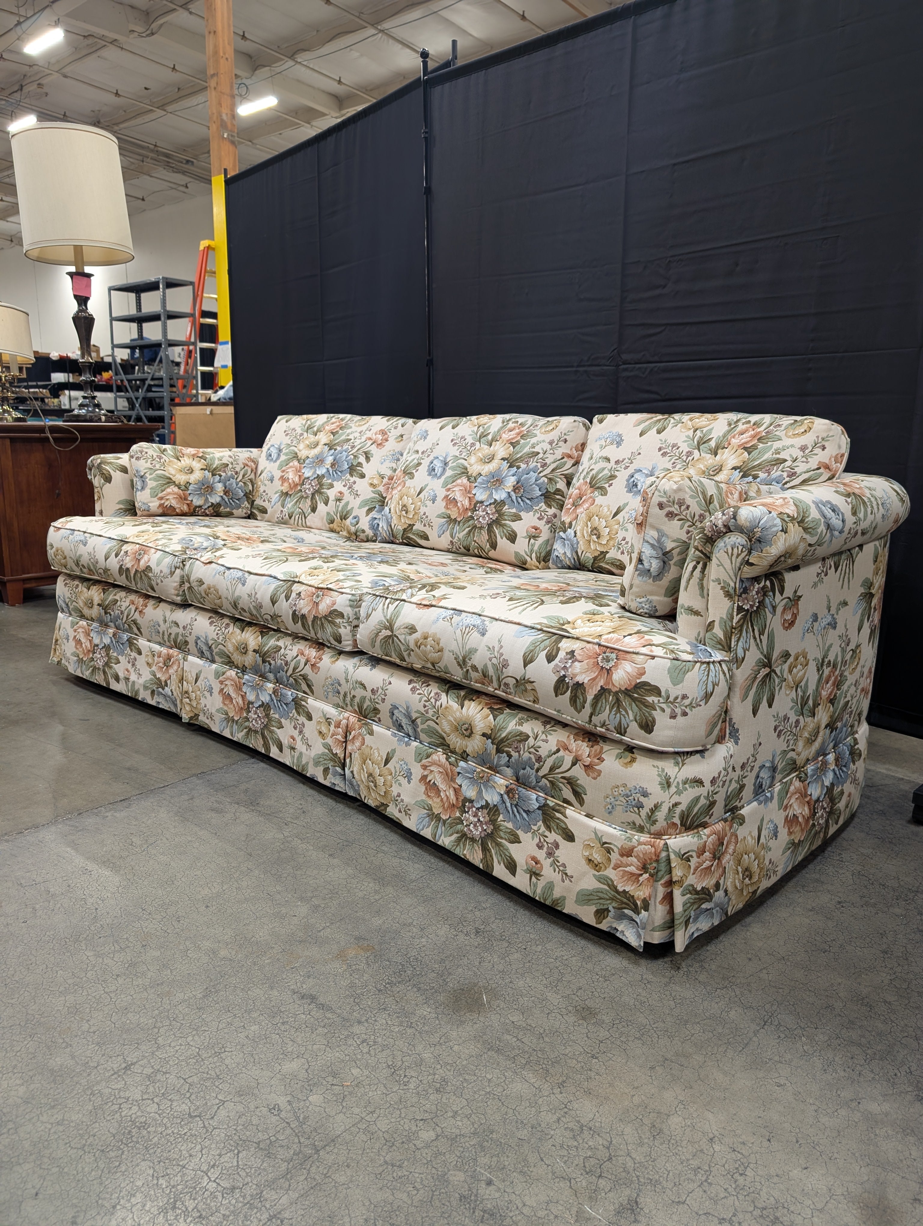 Traditional Floral Upholstered Three-Cushion Sofa