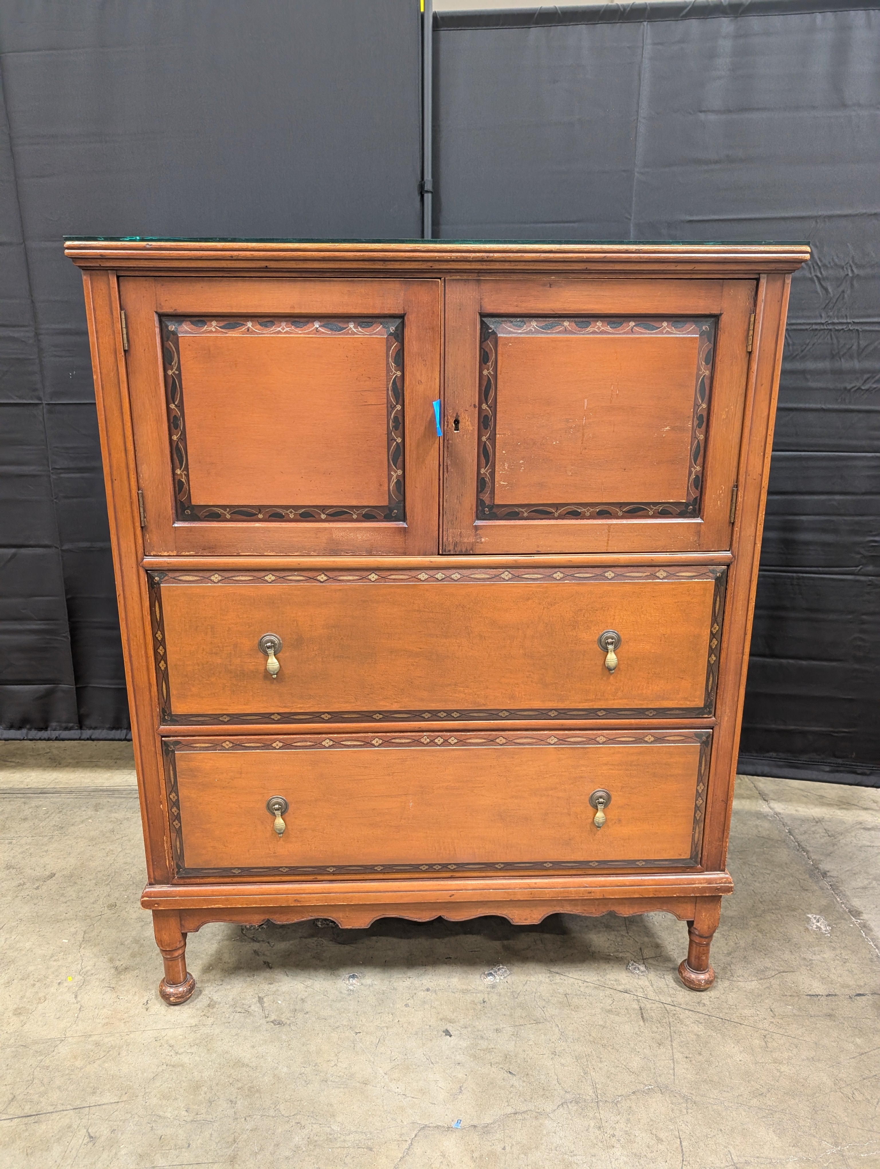 Traditional Cherry Tone Wood Armoire with Inlay