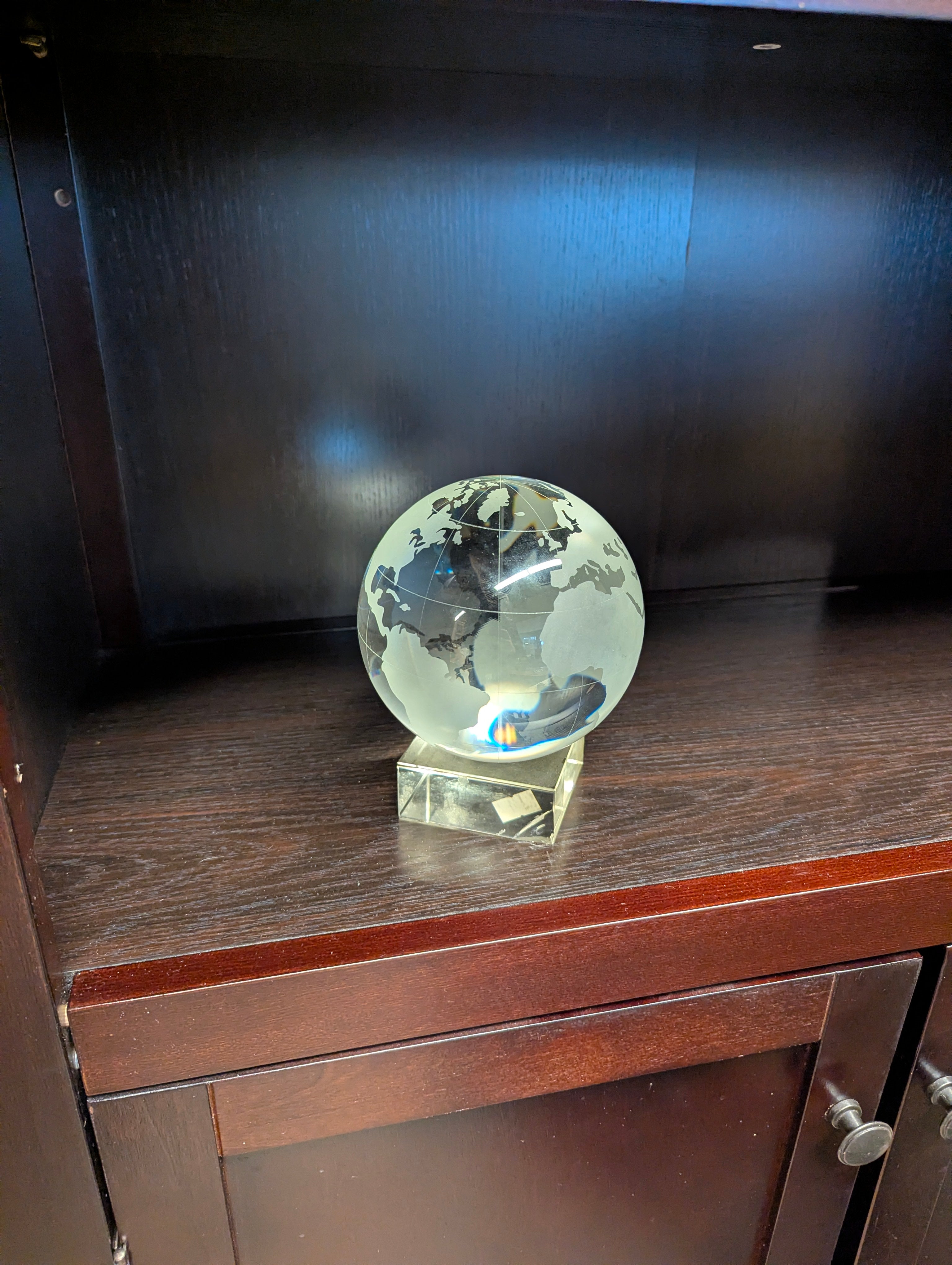 Clear Glass World Map Globe Decorative Sphere Paperweight