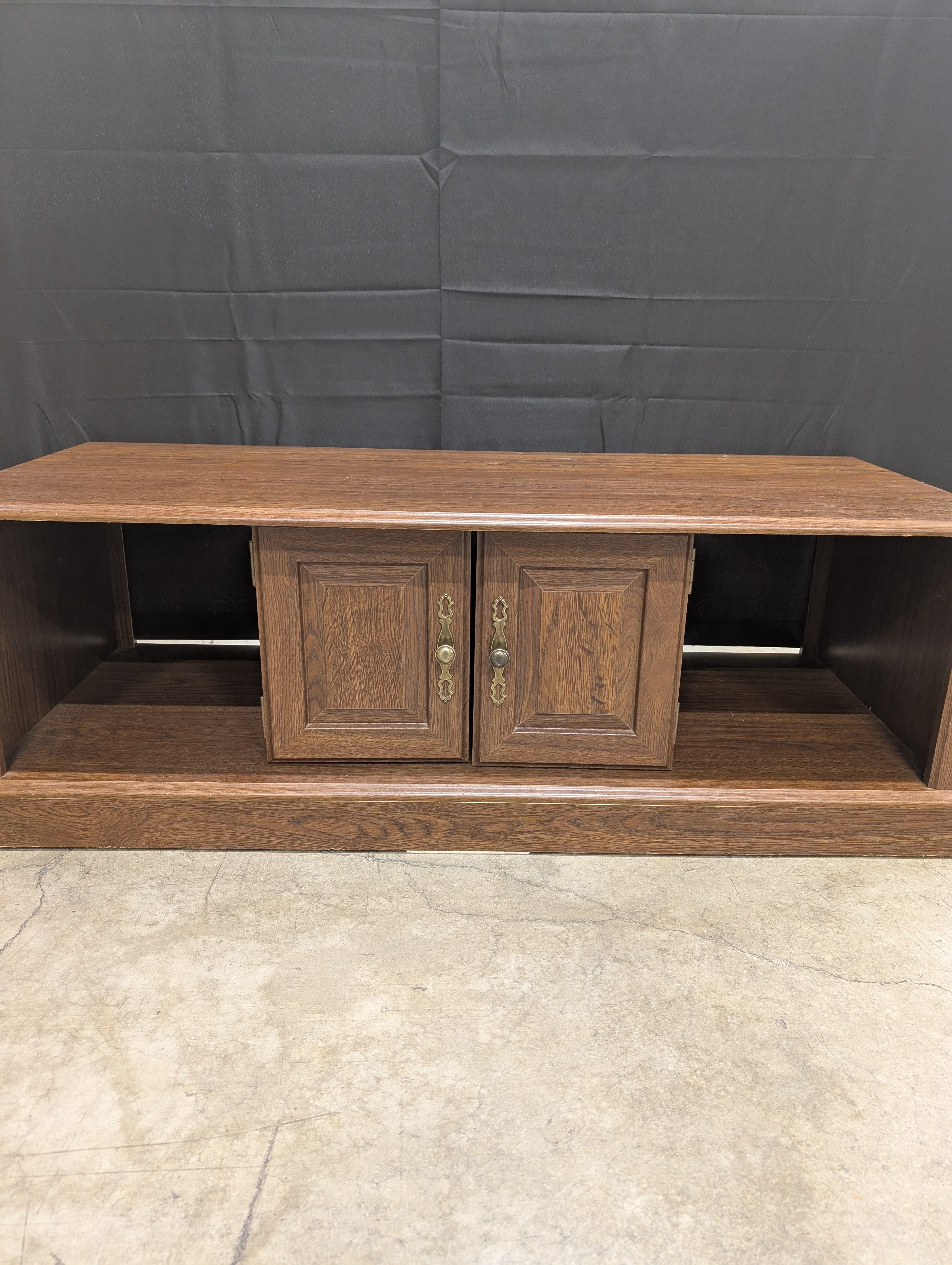 Classic Dark Wood Coffee Table with Cabinet Storage and Open Shelf