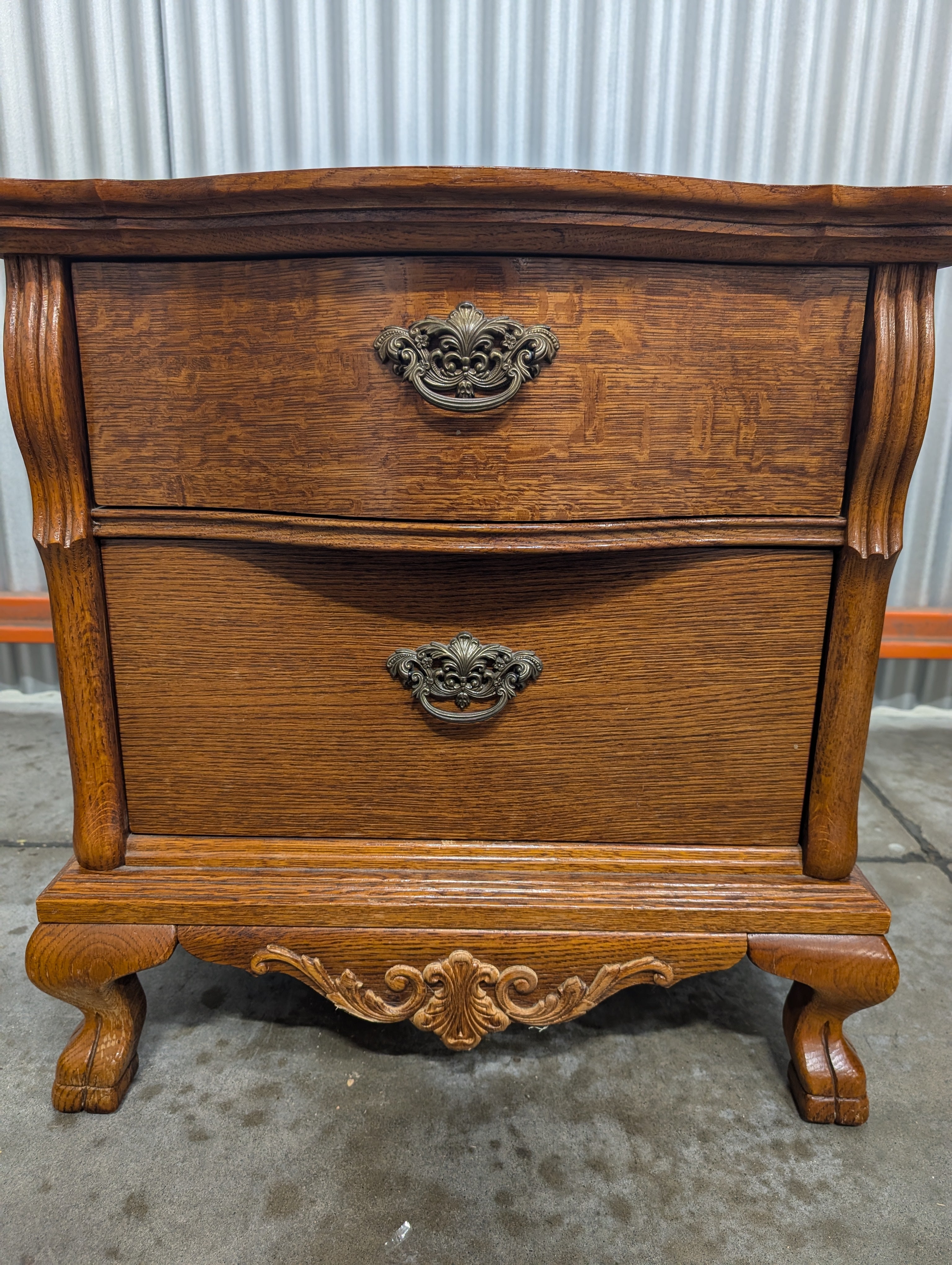 Vintage Carved Wood Two-Drawer Nightstand