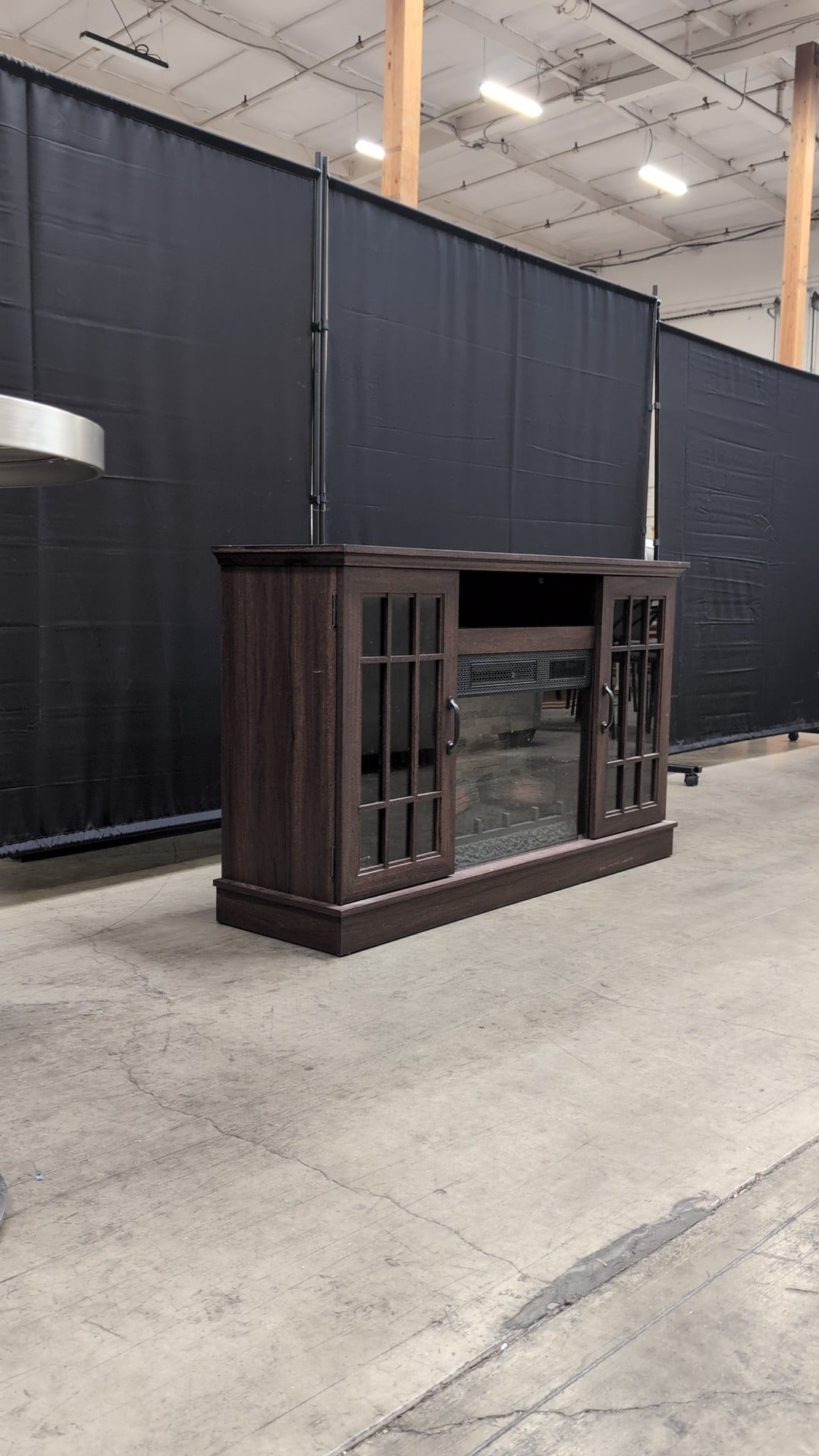 Dark Brown Wood Composite Media Console with Electric Fireplace