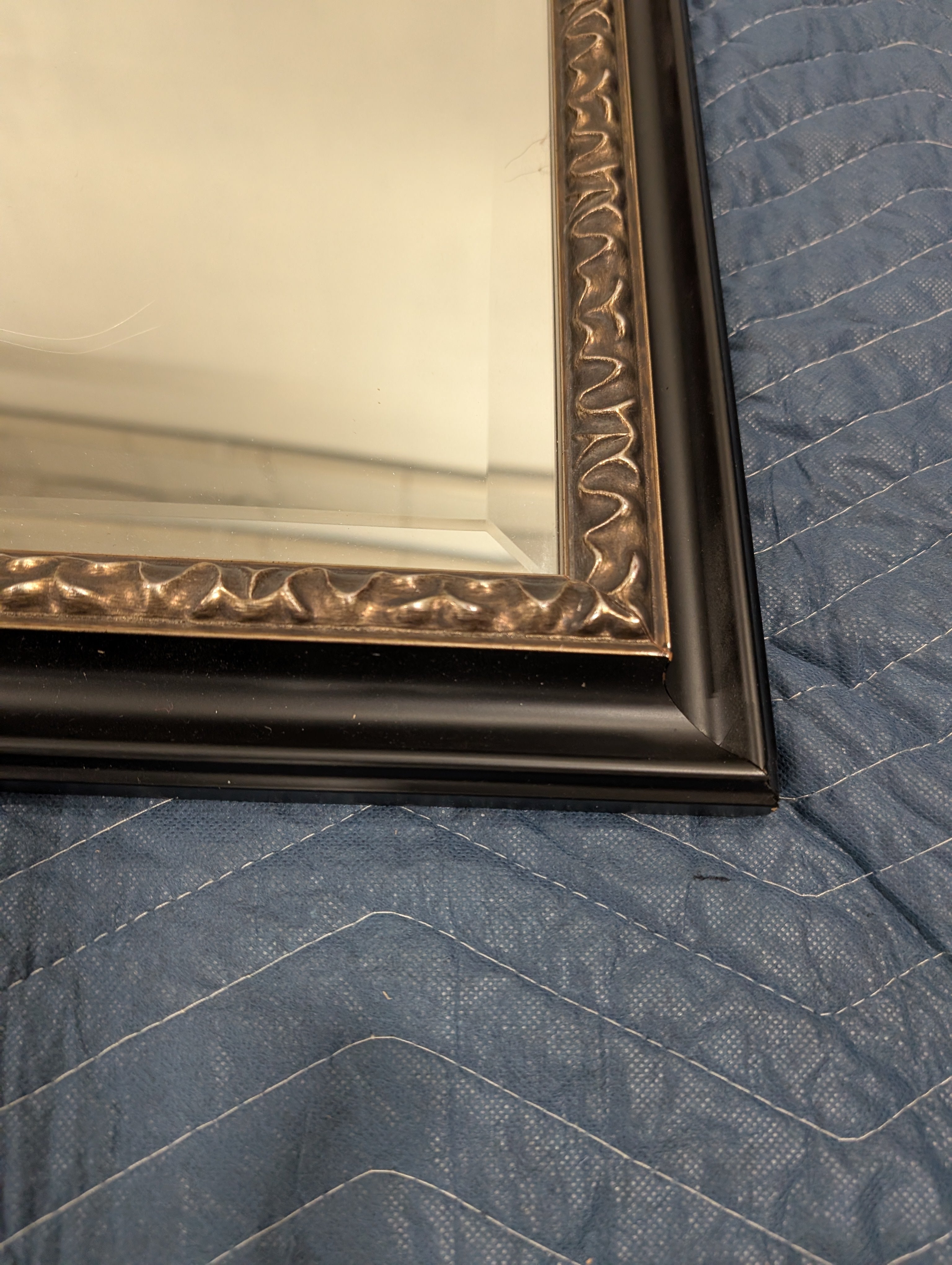 Substantial Rectangular Wall Mirror with Ornate Dark Frame