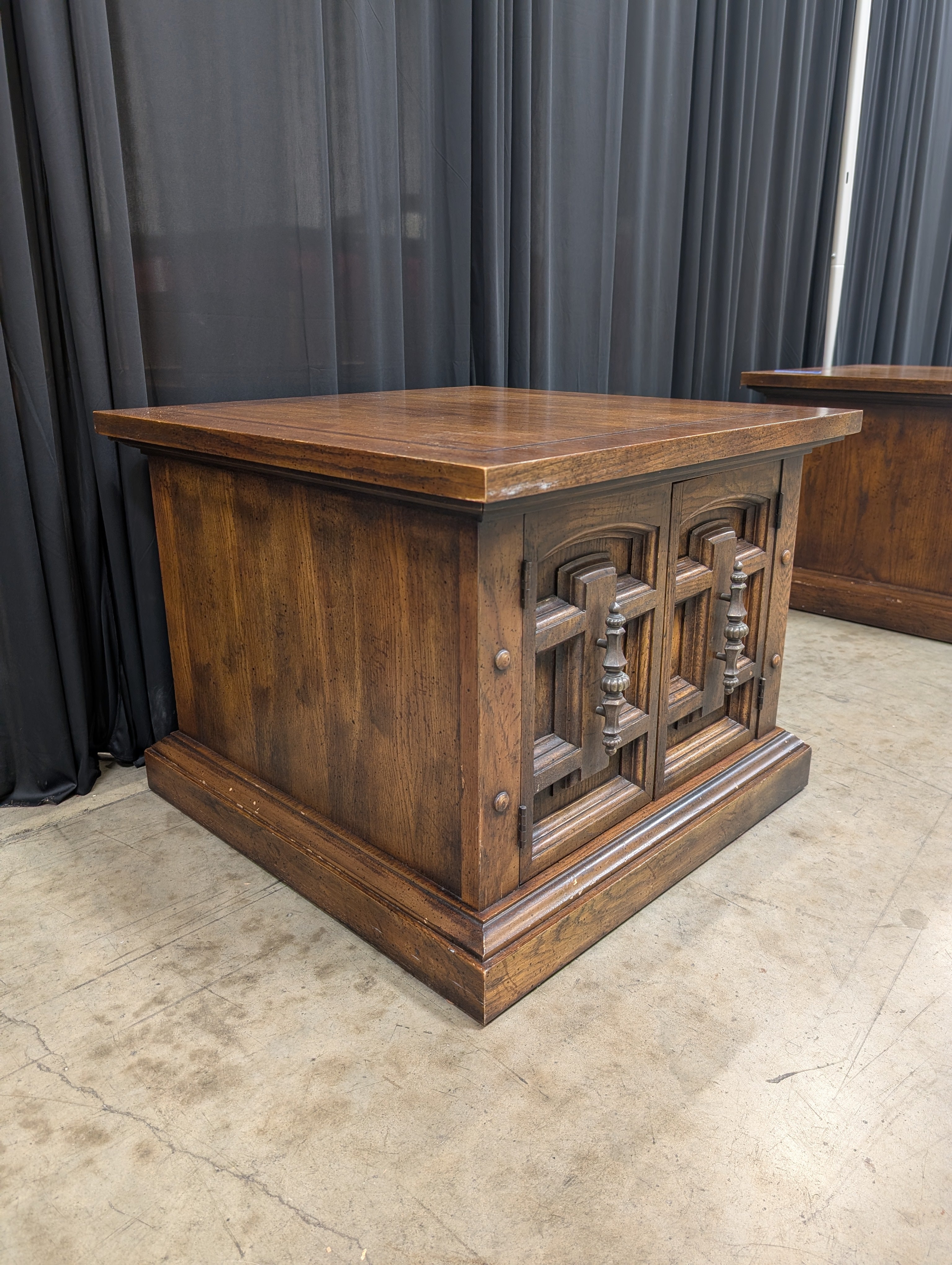 Dark Wood Ornate Panel End Table