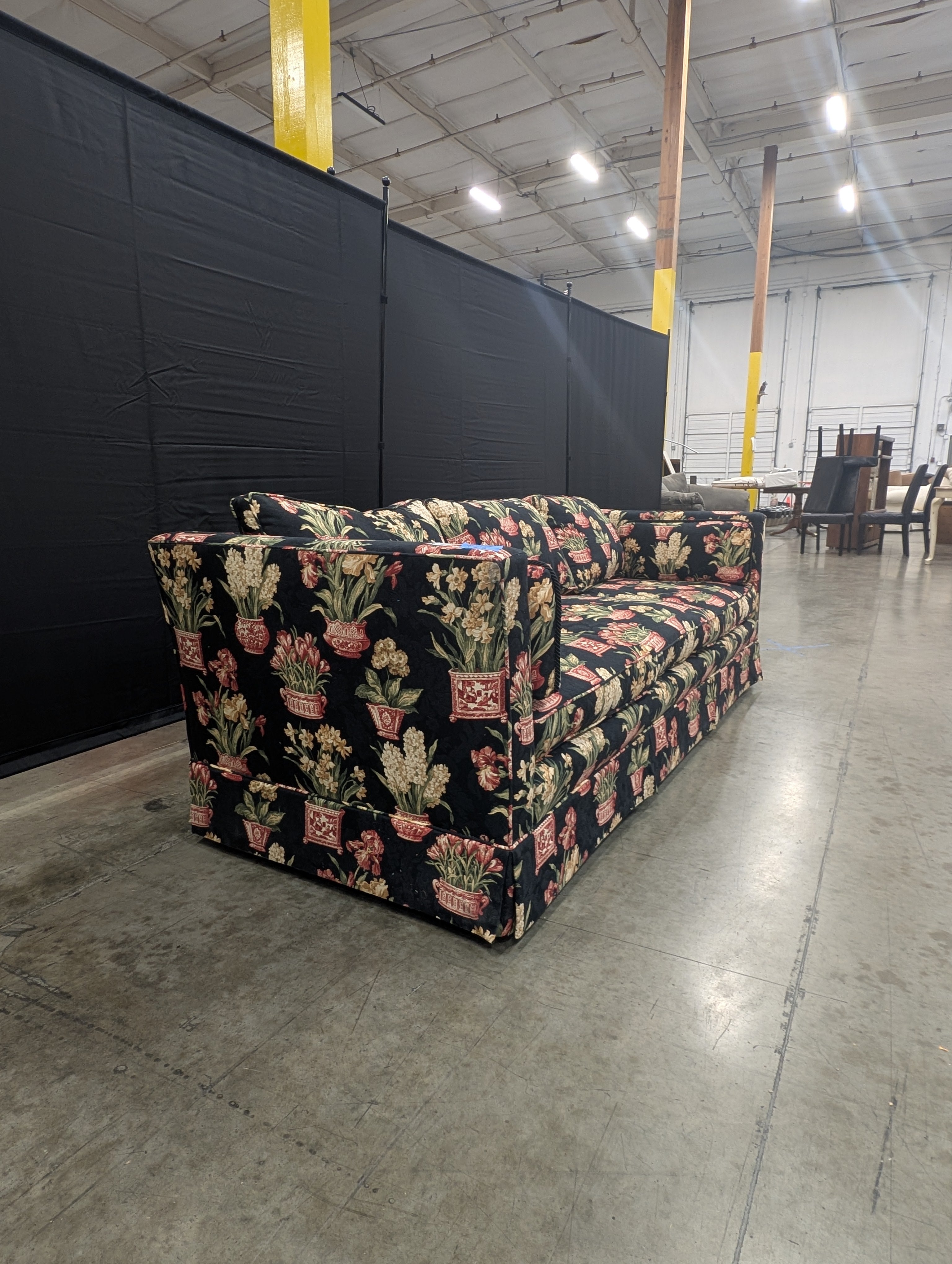 Botanical Pattern Upholstered Sofa with Multi-Cushion Design