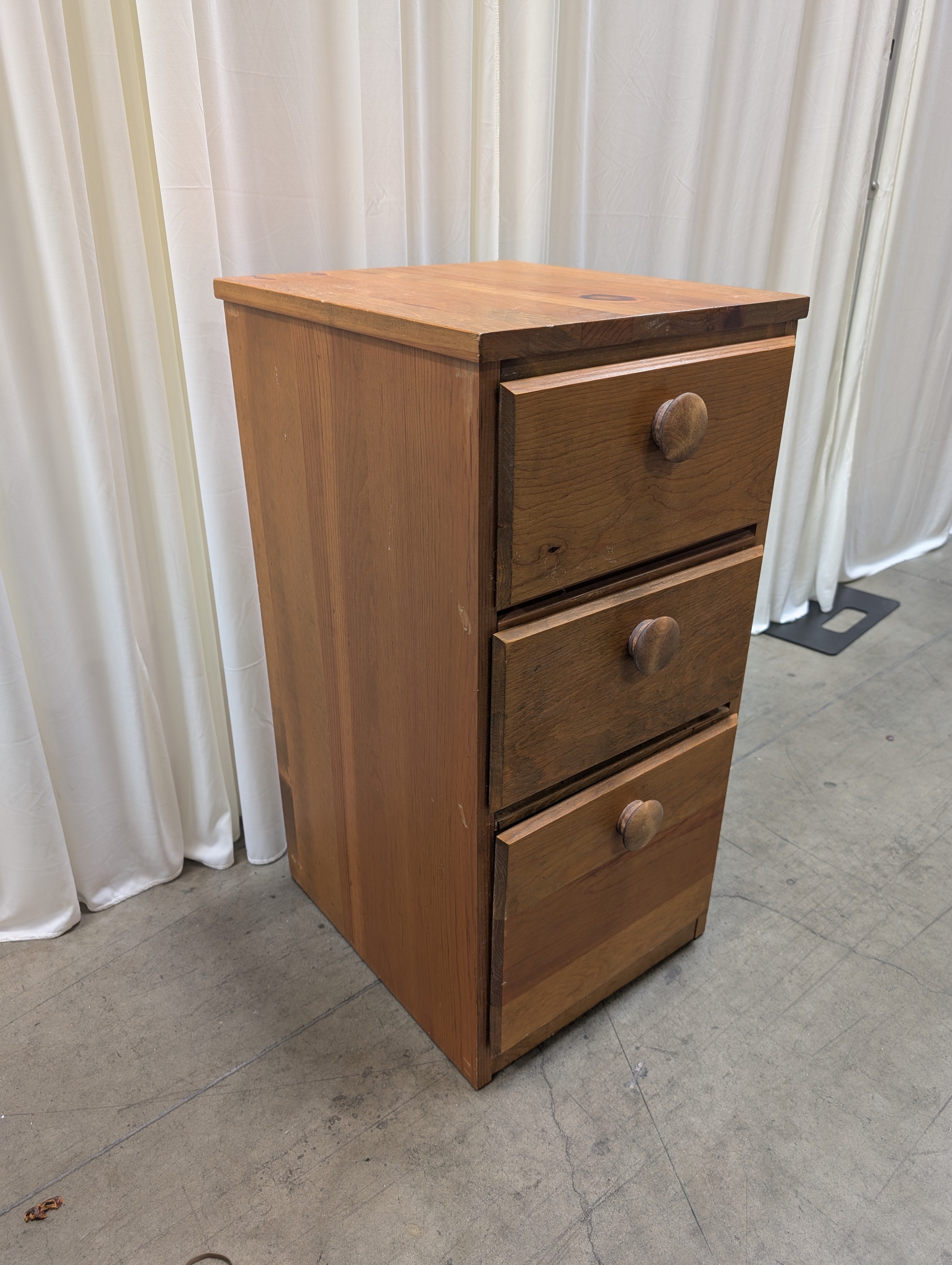 Three-Drawer Pine Wood Nightstand