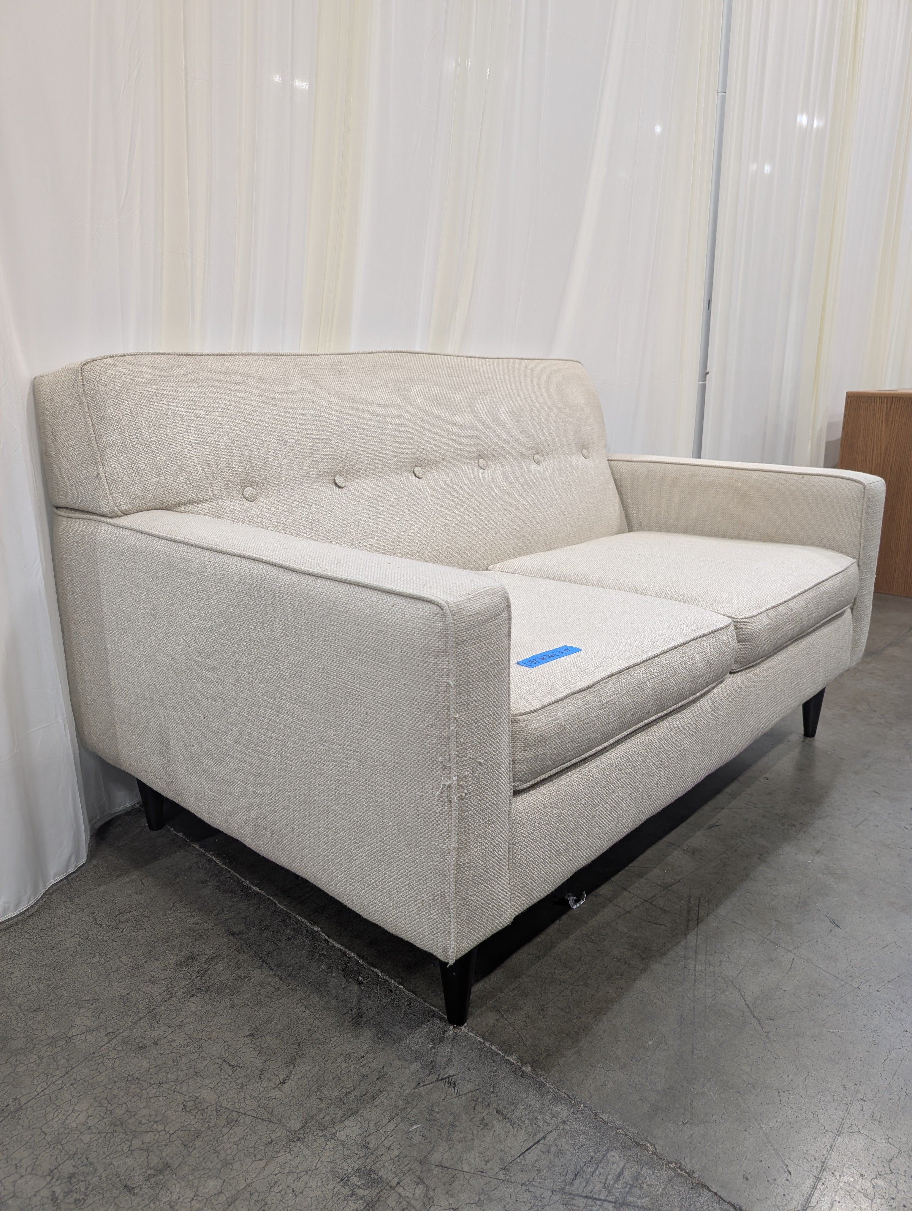 Mid-Century Cream Fabric Loveseat with Tufted Back
