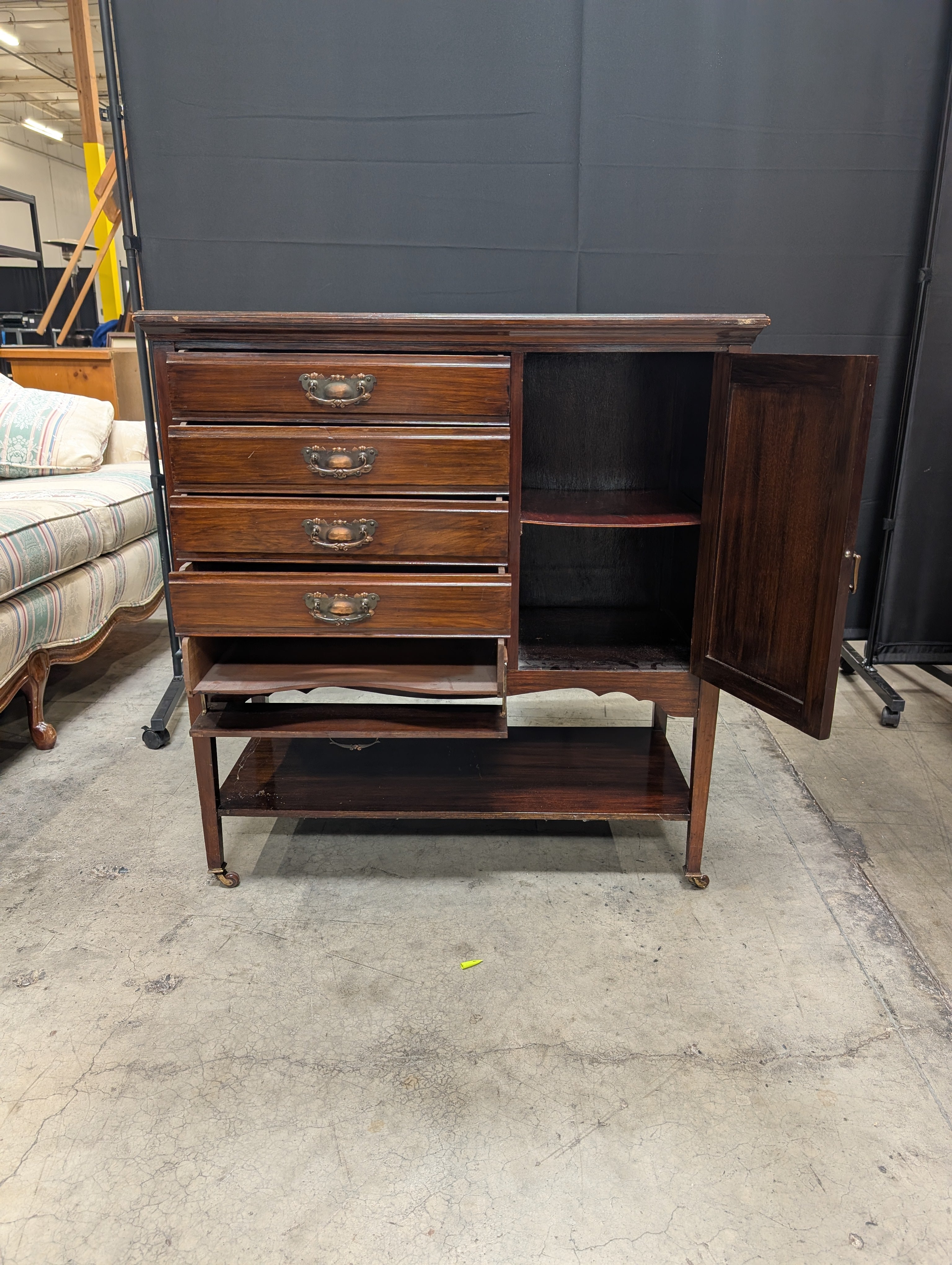 Vintage Dark Wood Edwardian music cabinet