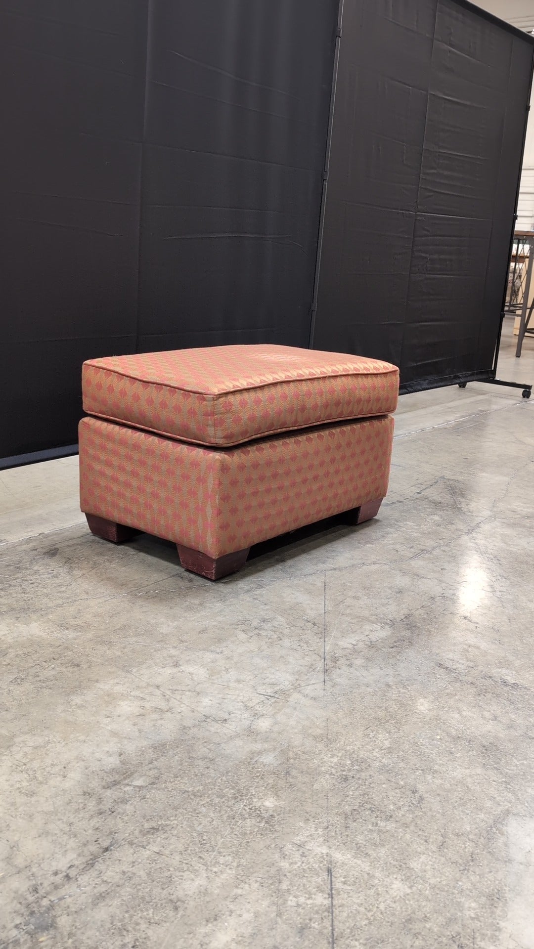 Vibrant Geometric Patterned Upholstered Ottoman with Wooden Furniture Risers