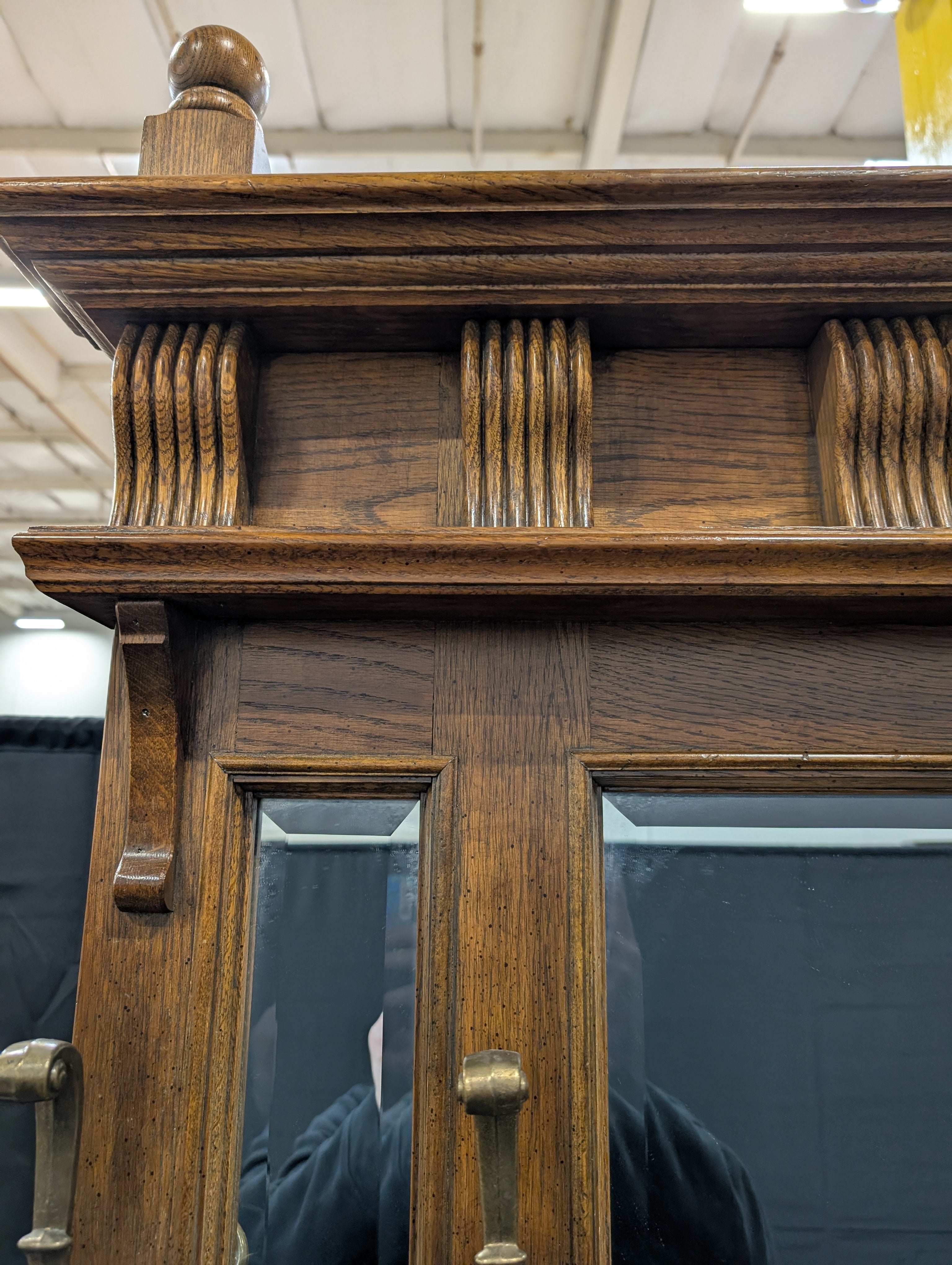 Vintage Hardwood Entryway Hall Tree with Mirror and Brass Accents