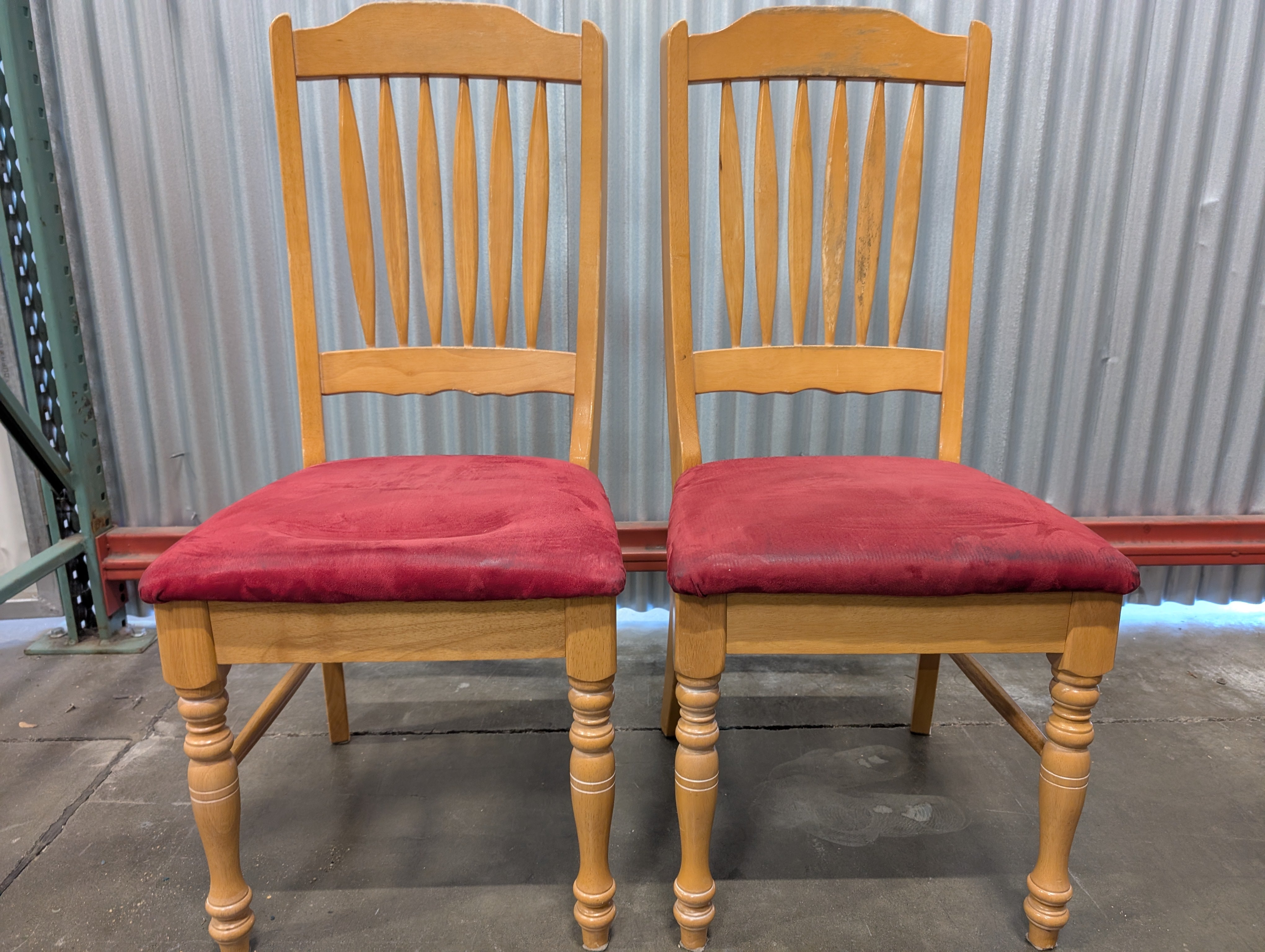 Pair of Classic Wooden Spindle Back Chair with Red Upholstered Seat