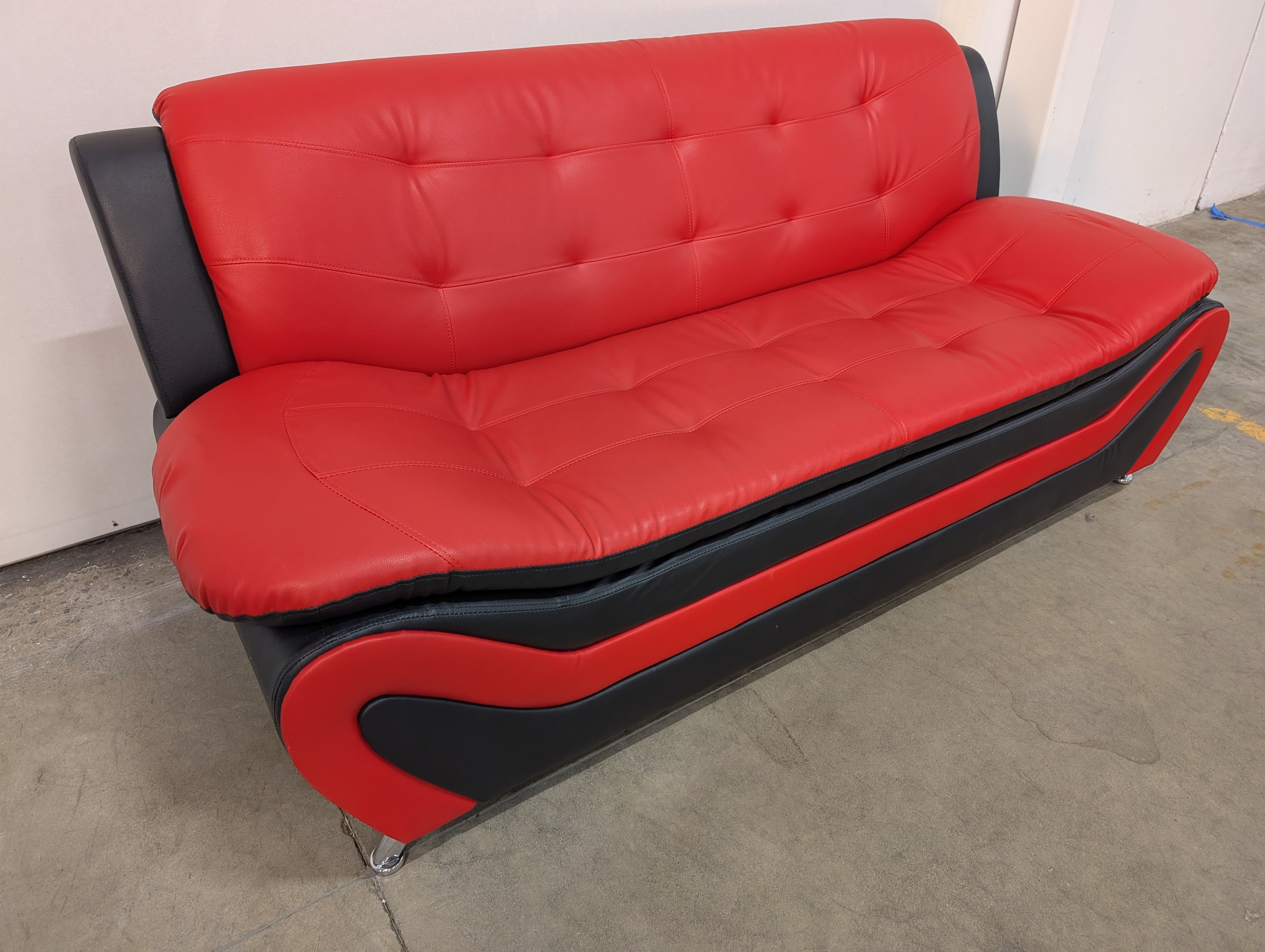 Vibrant Red and Black Three seater with Tufted Accents