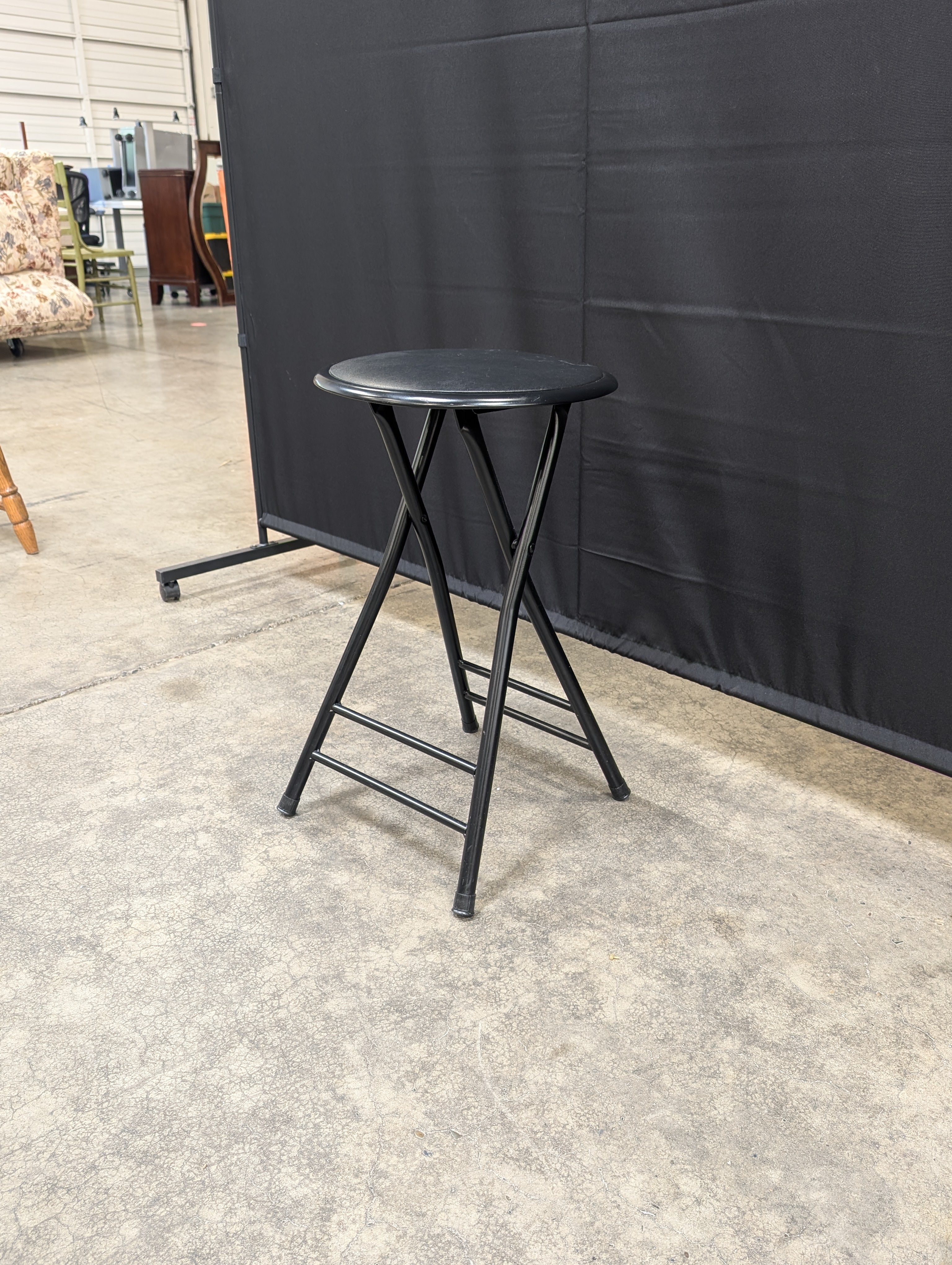 Compact Black Round Folding Stool