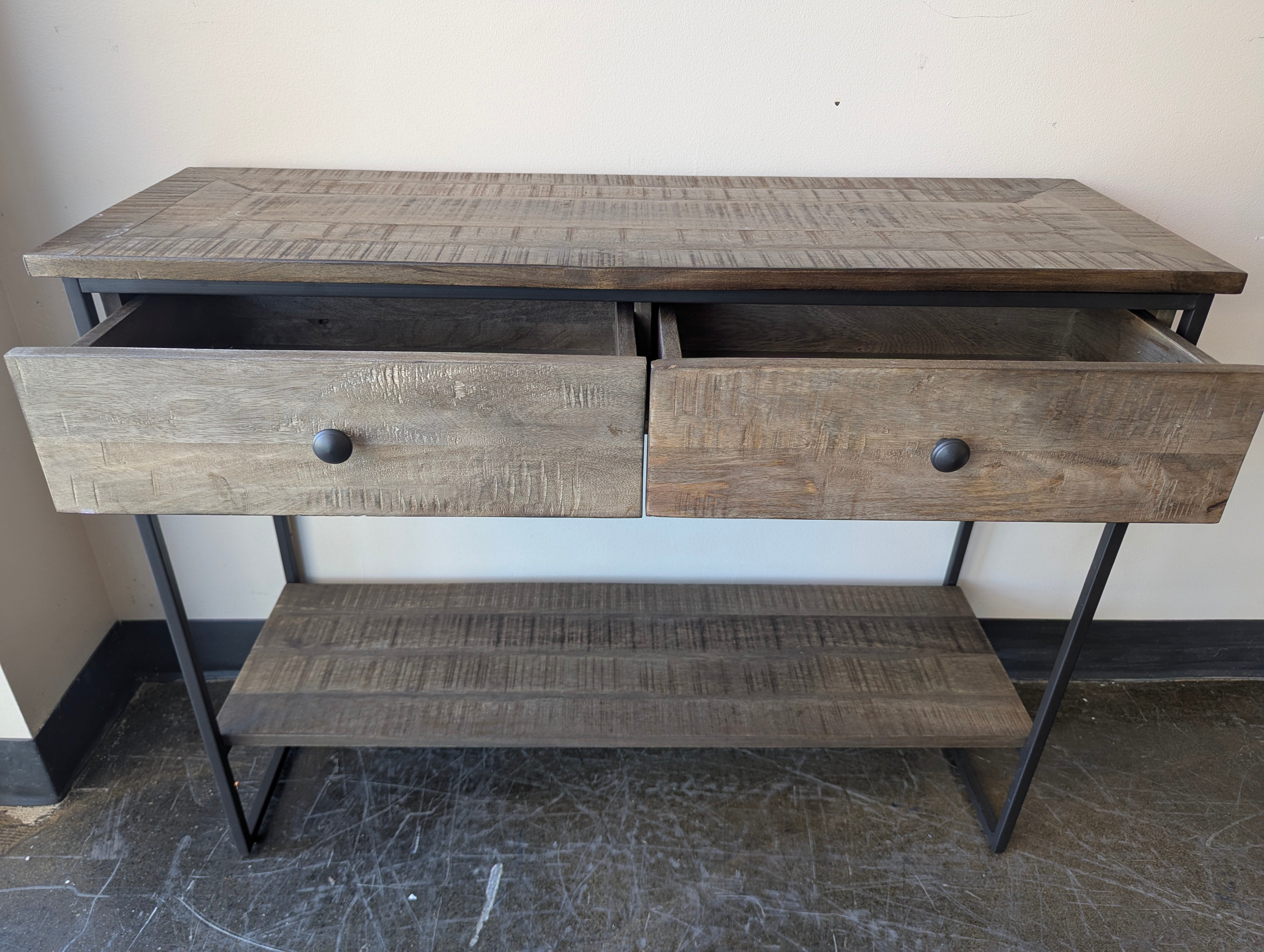 Rustic Farmhouse Console Table with Metal Frame