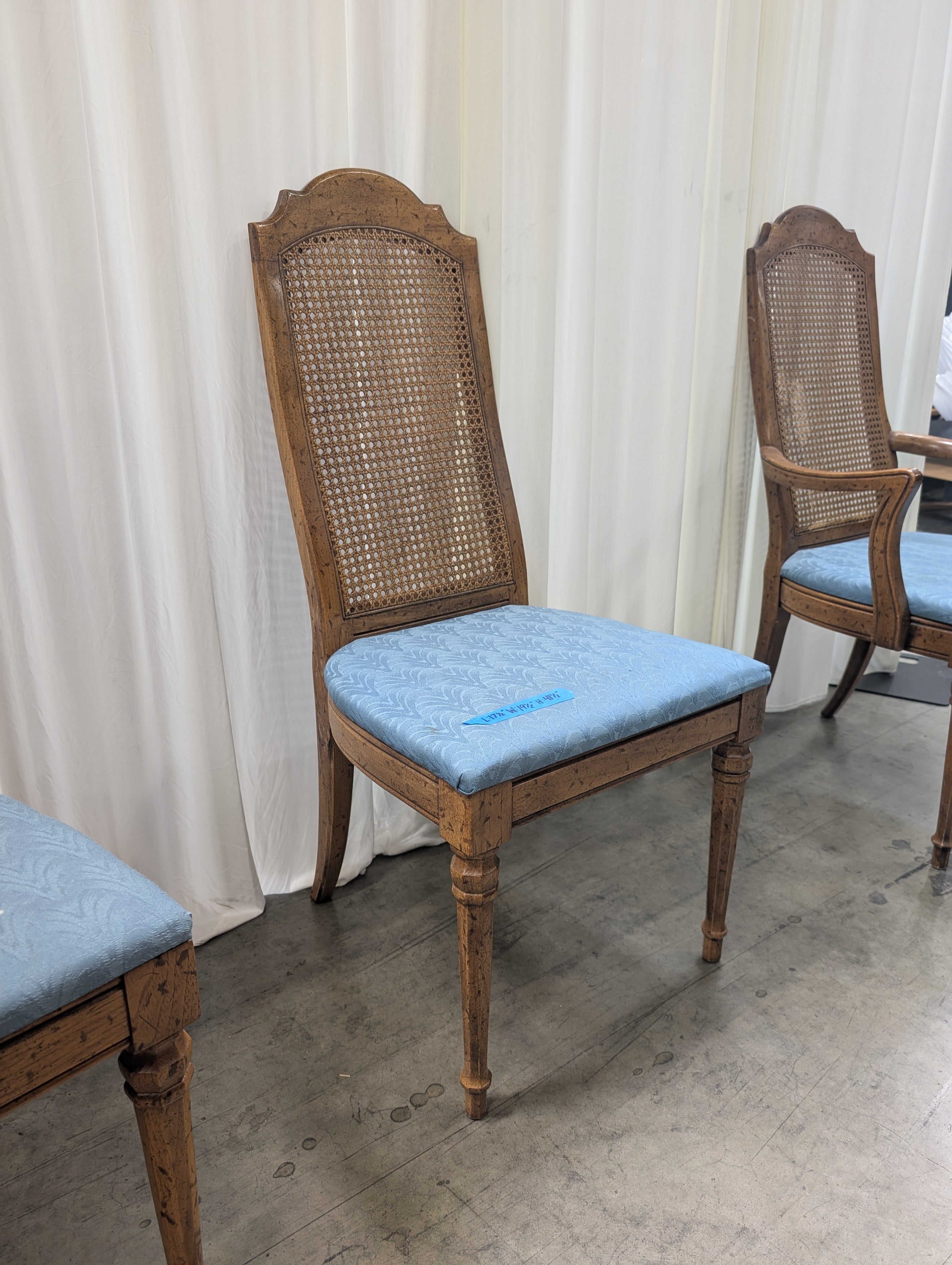 Vintage French Provincial Wood Dining Chairs with Cane Backs