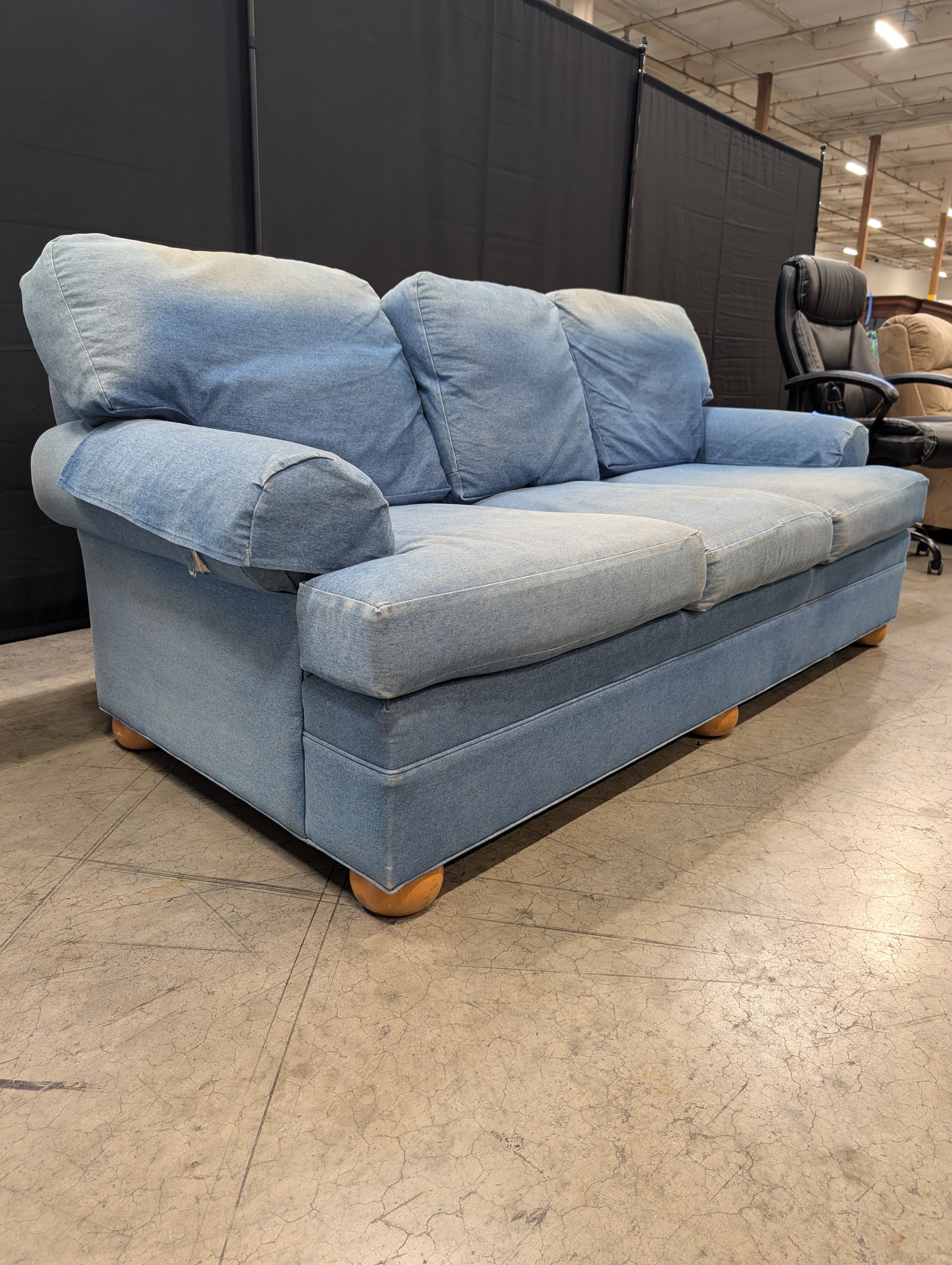 Ethan Allan Distressed Denim Three-Seater Sofa