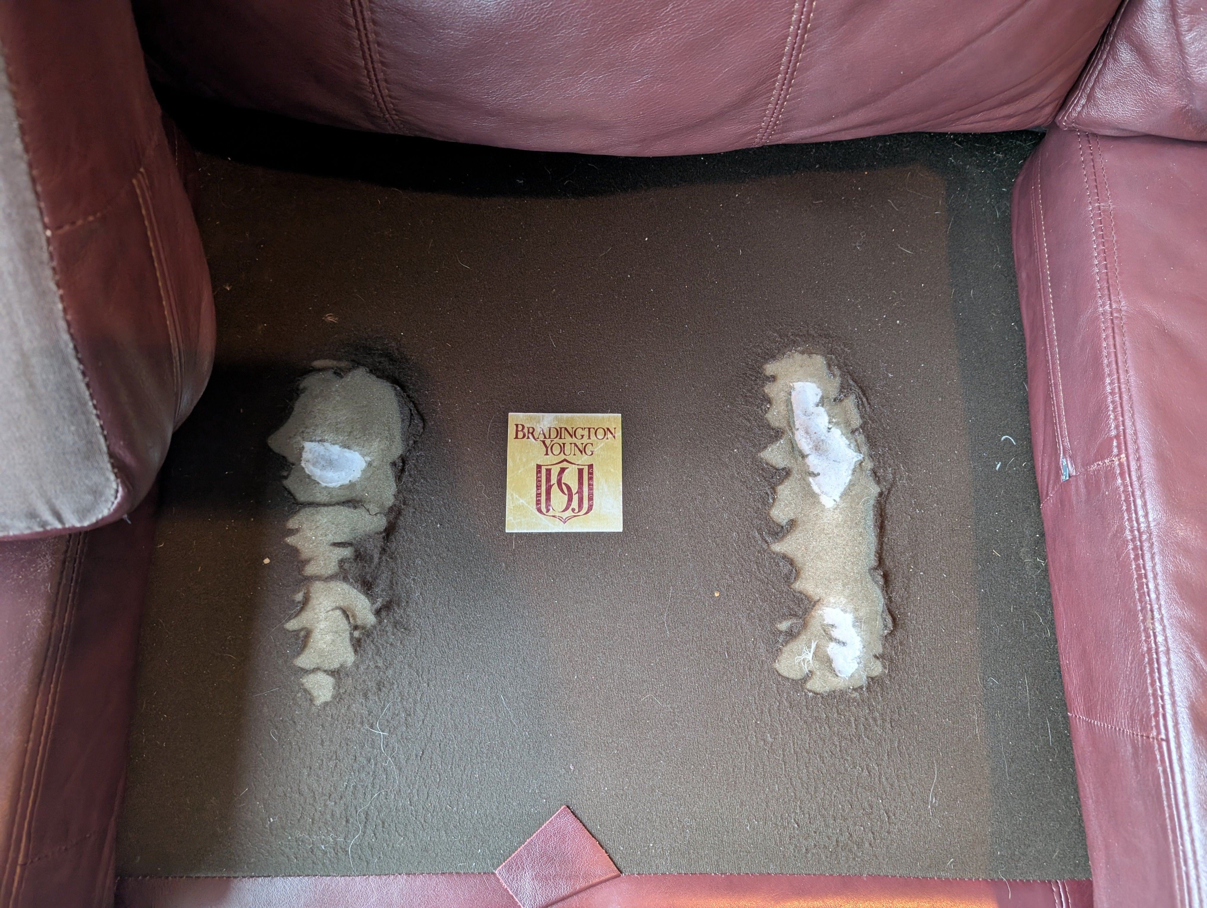 Burgundy Leather Three-Seat Sofa with Rolled Arms