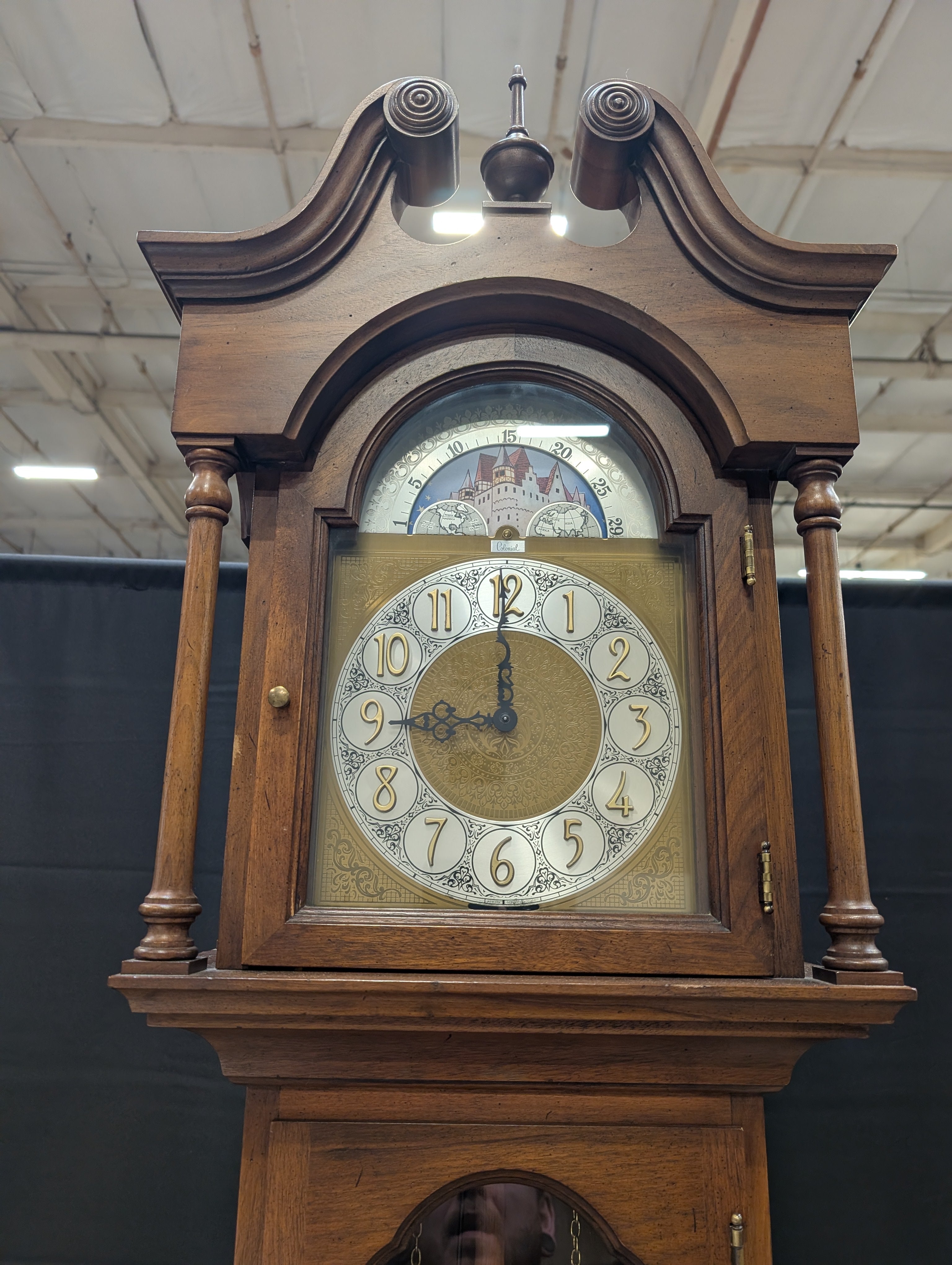 Traditional Dark Wood Grandfather Clock with Moon Phase Dial