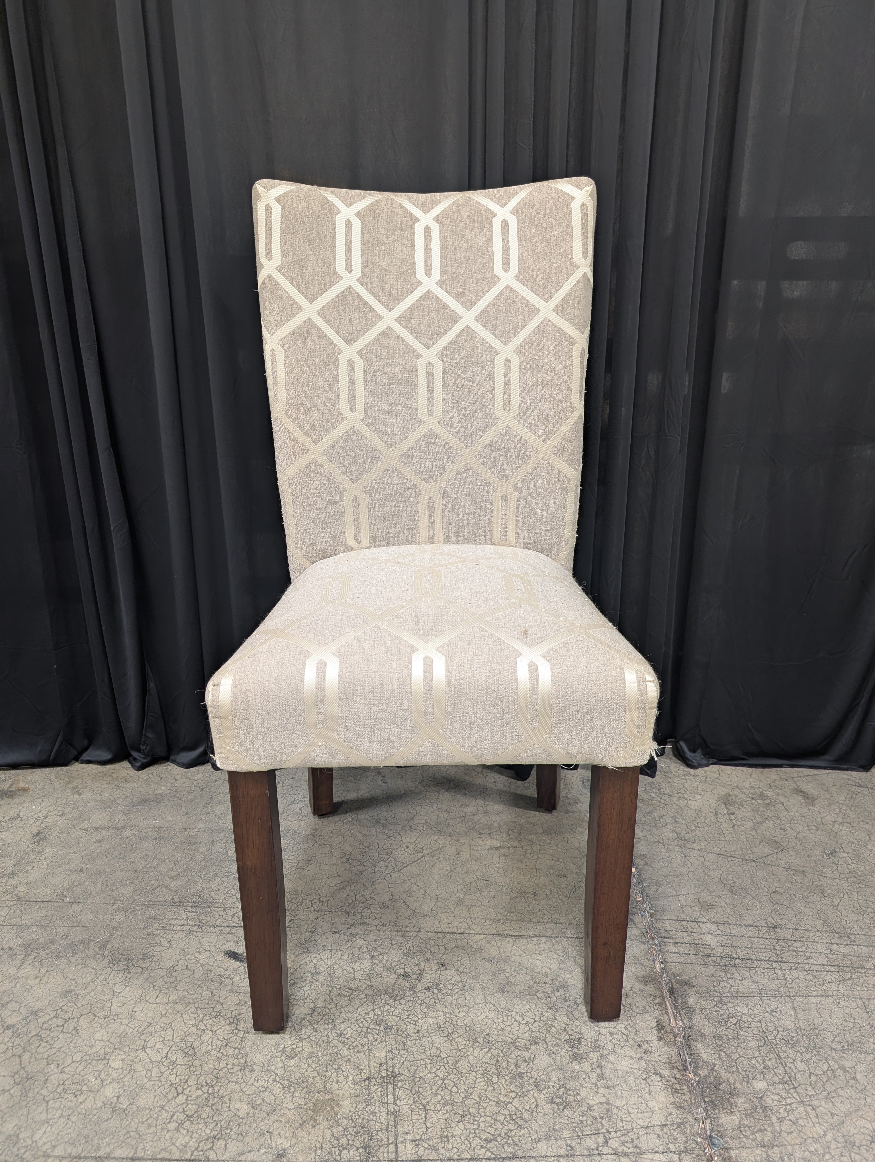 Grey Geometric Trellis Dining Chair in Fabric