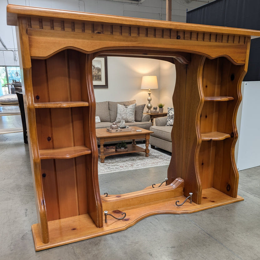 Top Half Rustic Pine Wood Vanity Mirror
