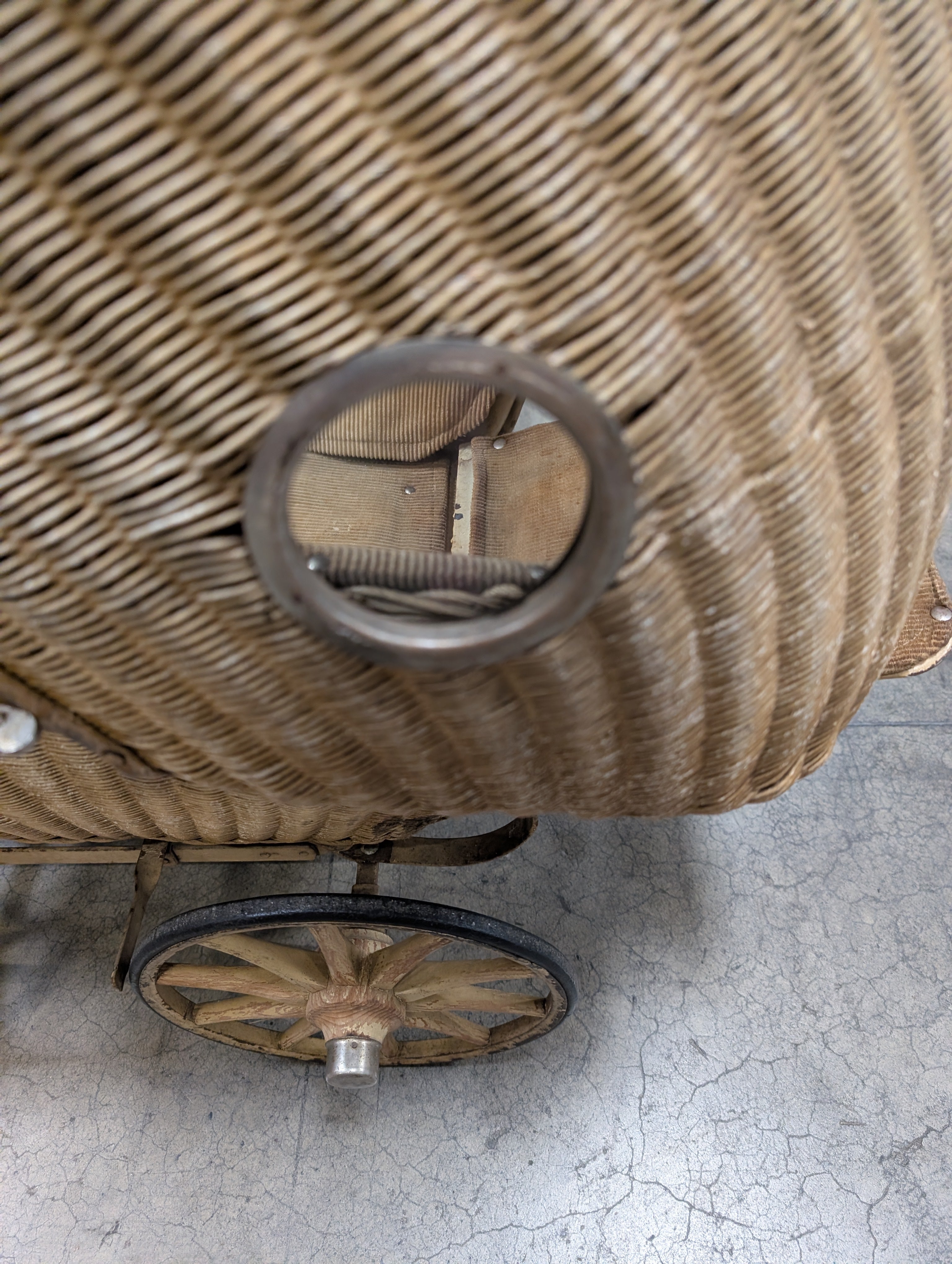 Vintage Lloyd Loom Baby Carriage with  Glass Porthole Window