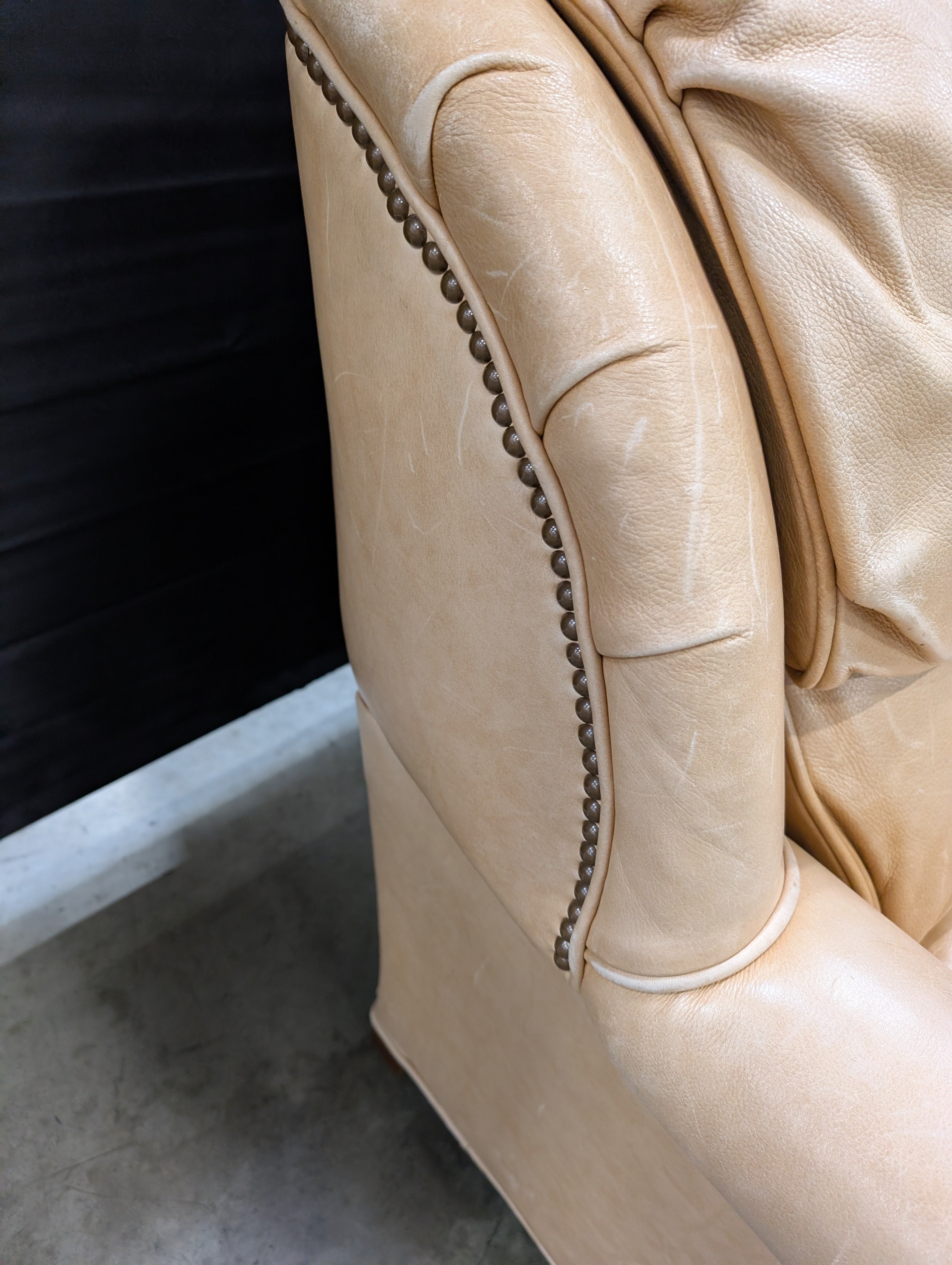 Tan Leather ETHAN ALLEN Armchair with Matching Ottoman