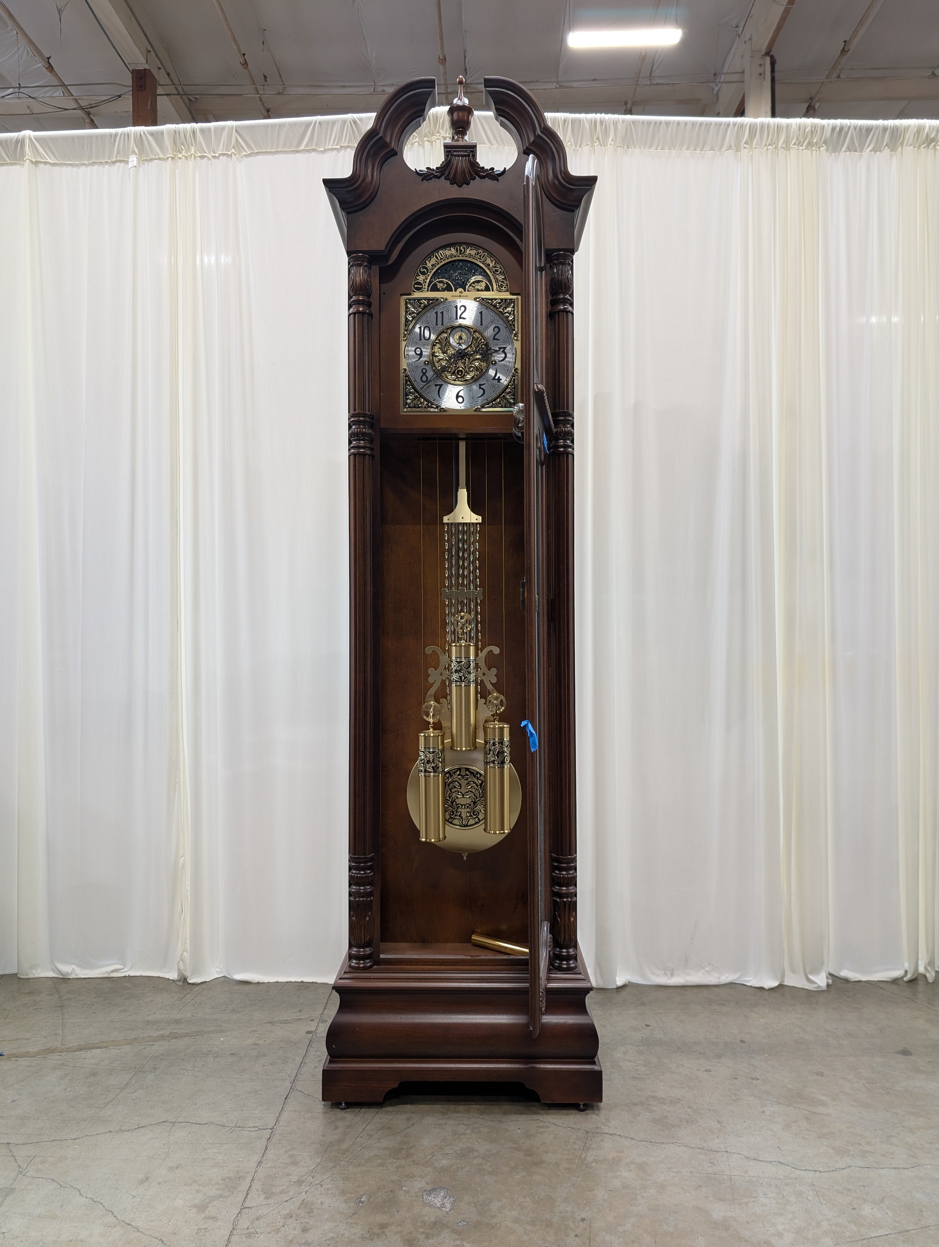 Traditional Wood Grandfather Clock with Brass Dial