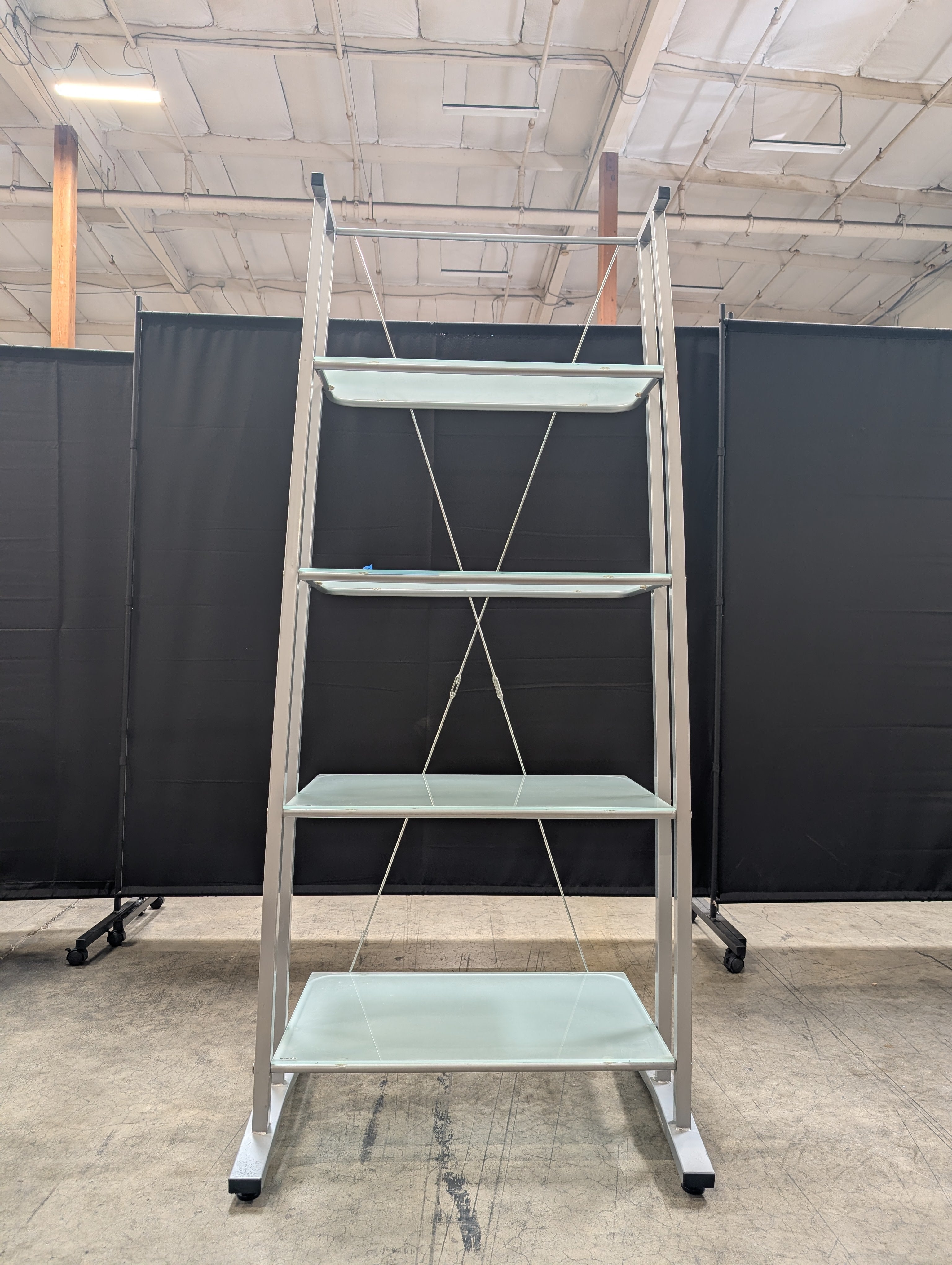 Silver Metal Four-Tier Bookcase in Frosted Glass