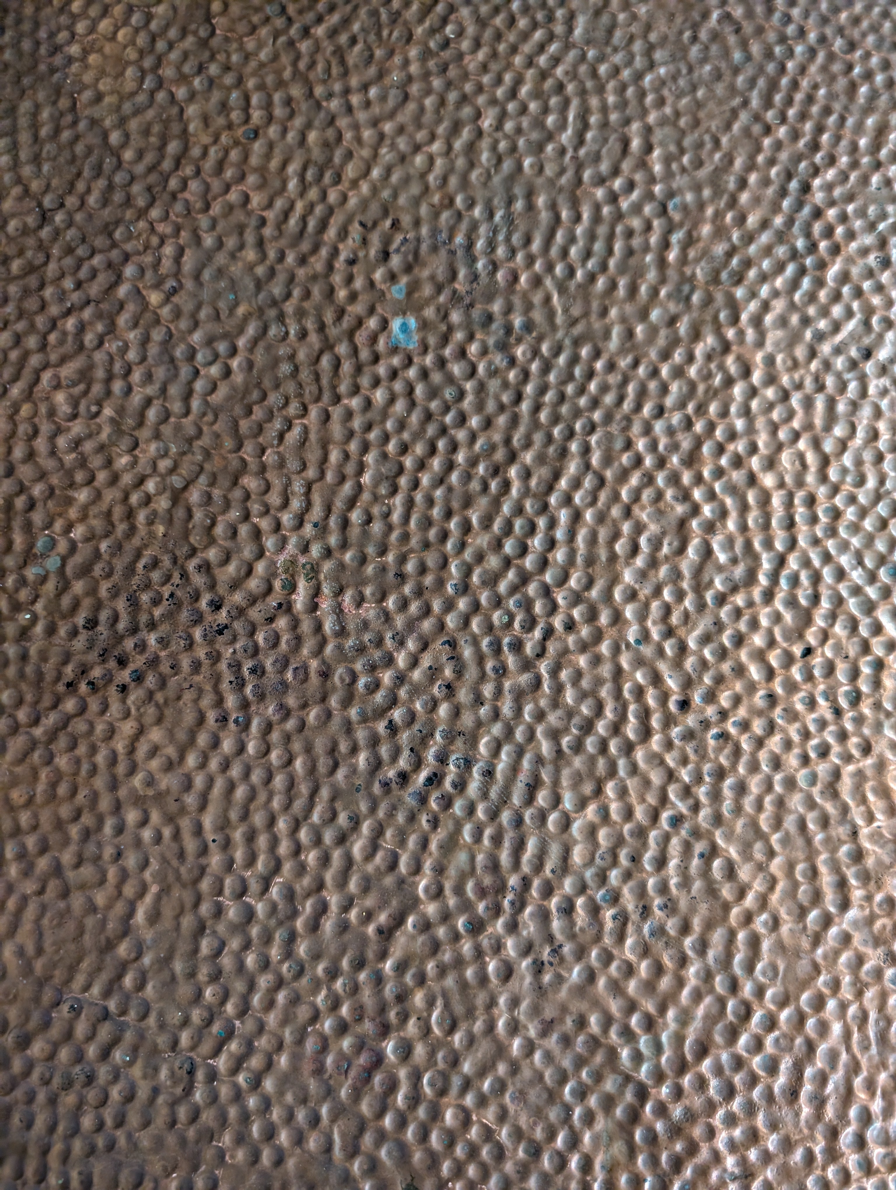 Vintage Hammered Metal Top Wood Side Table