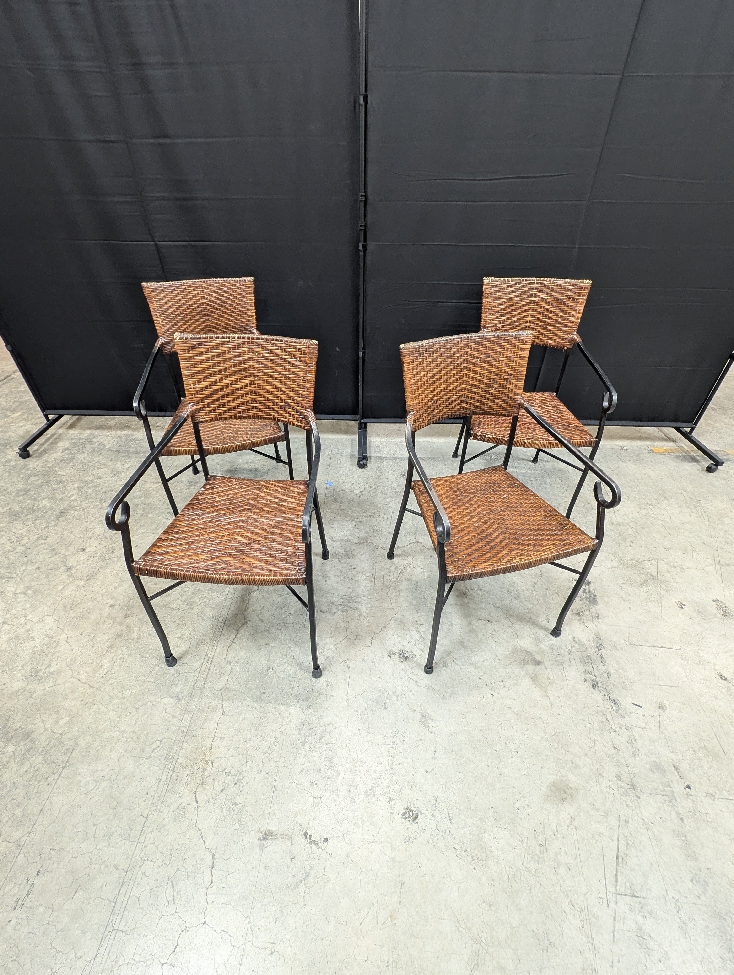 Set of Four Woven Rattan & Metal Outdoor Armchair