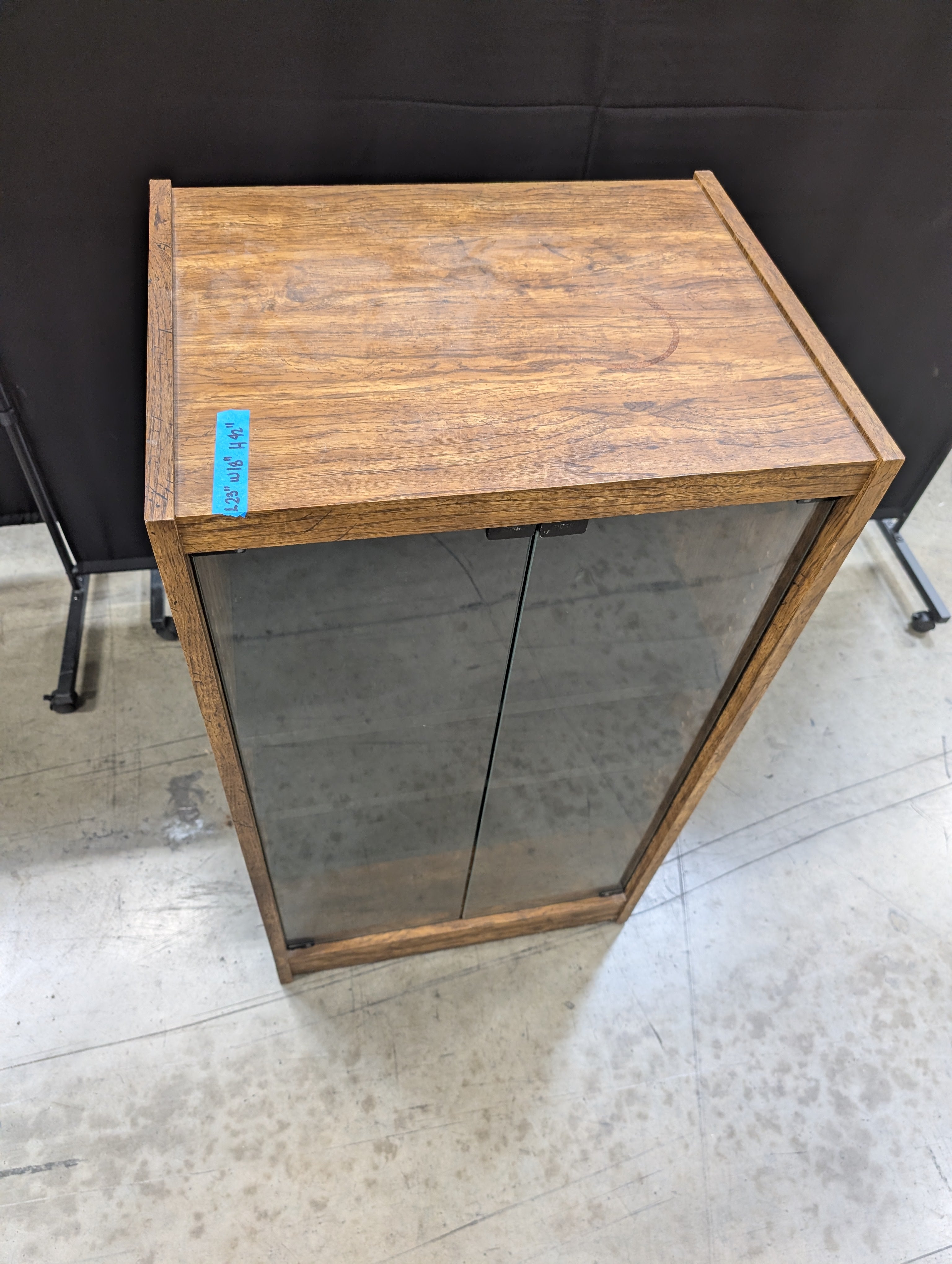 Mid-Century Style Wood Display Cabinet with Sliding Glass Doors