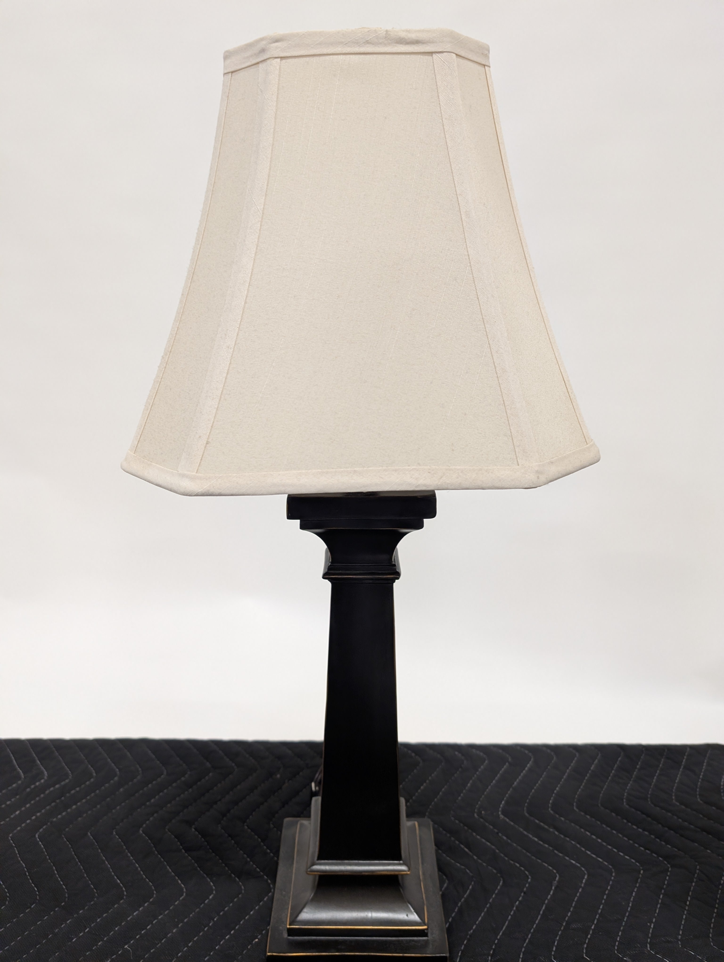 Traditional Dark Metal Table Lamp with Octagonal Fabric Shade