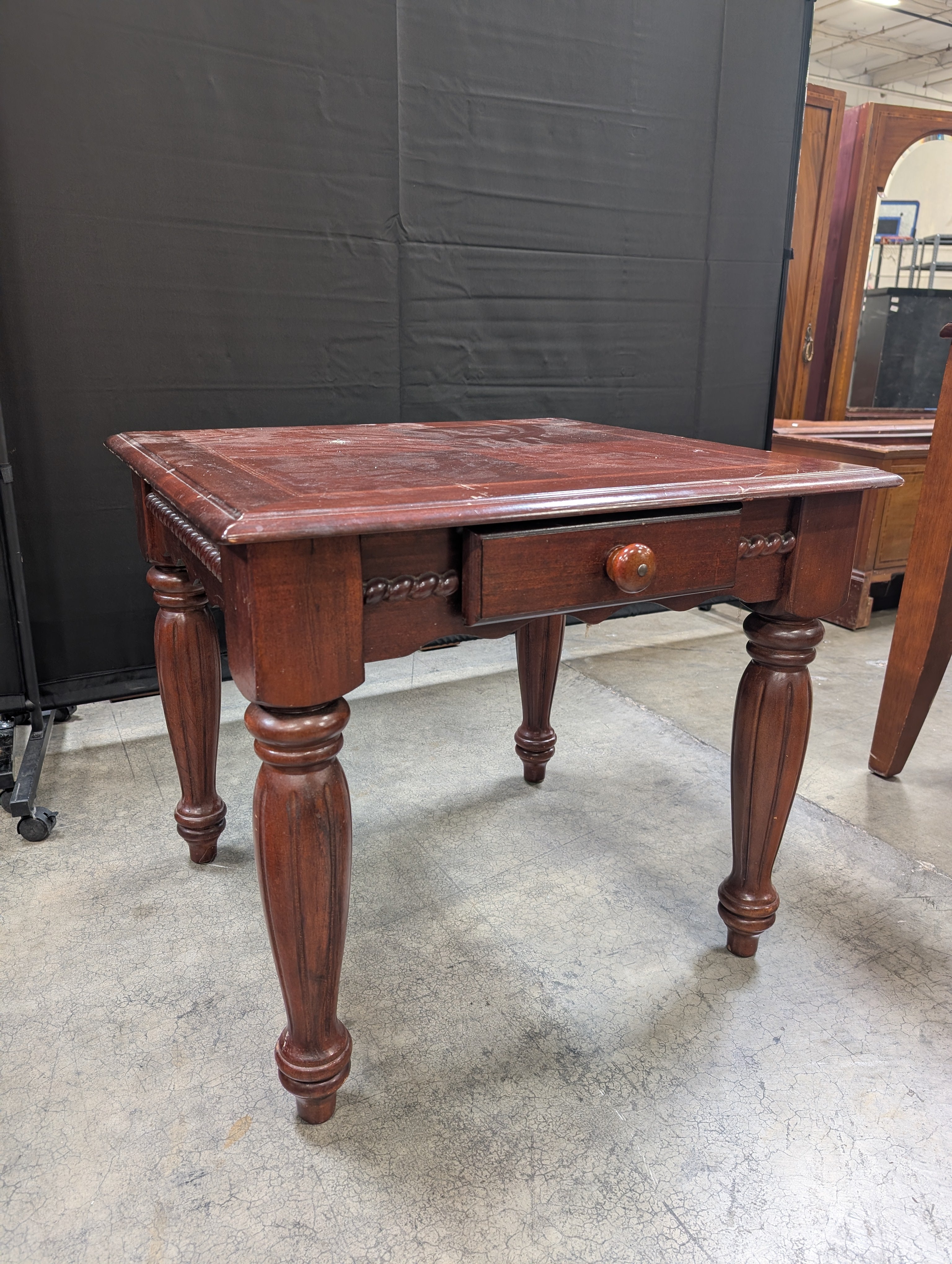 Traditional Dark Stained Wood Side Table with Drawer