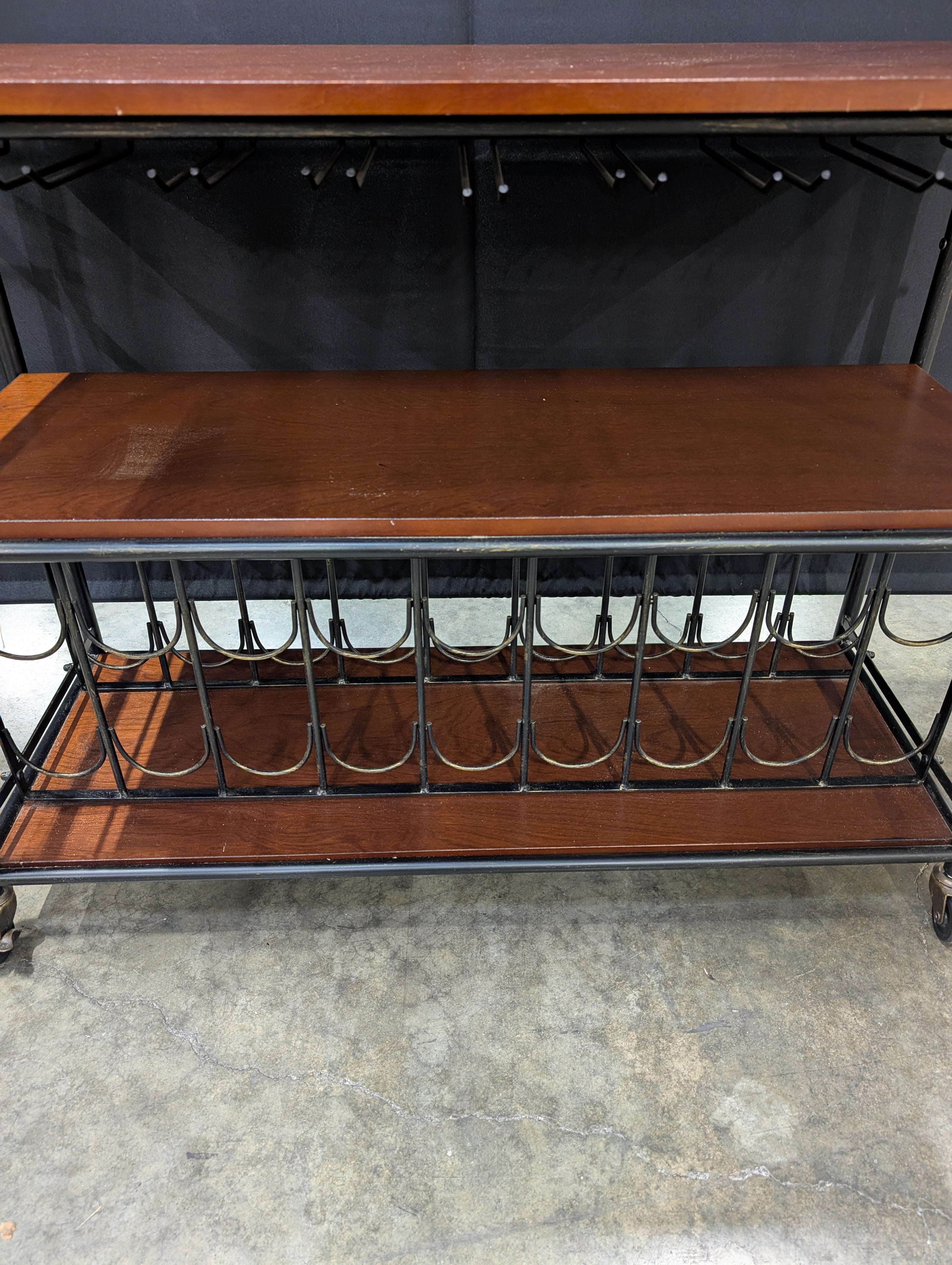 Functional Two-Tier Rolling Bar Cart with Integrated Wine Storage