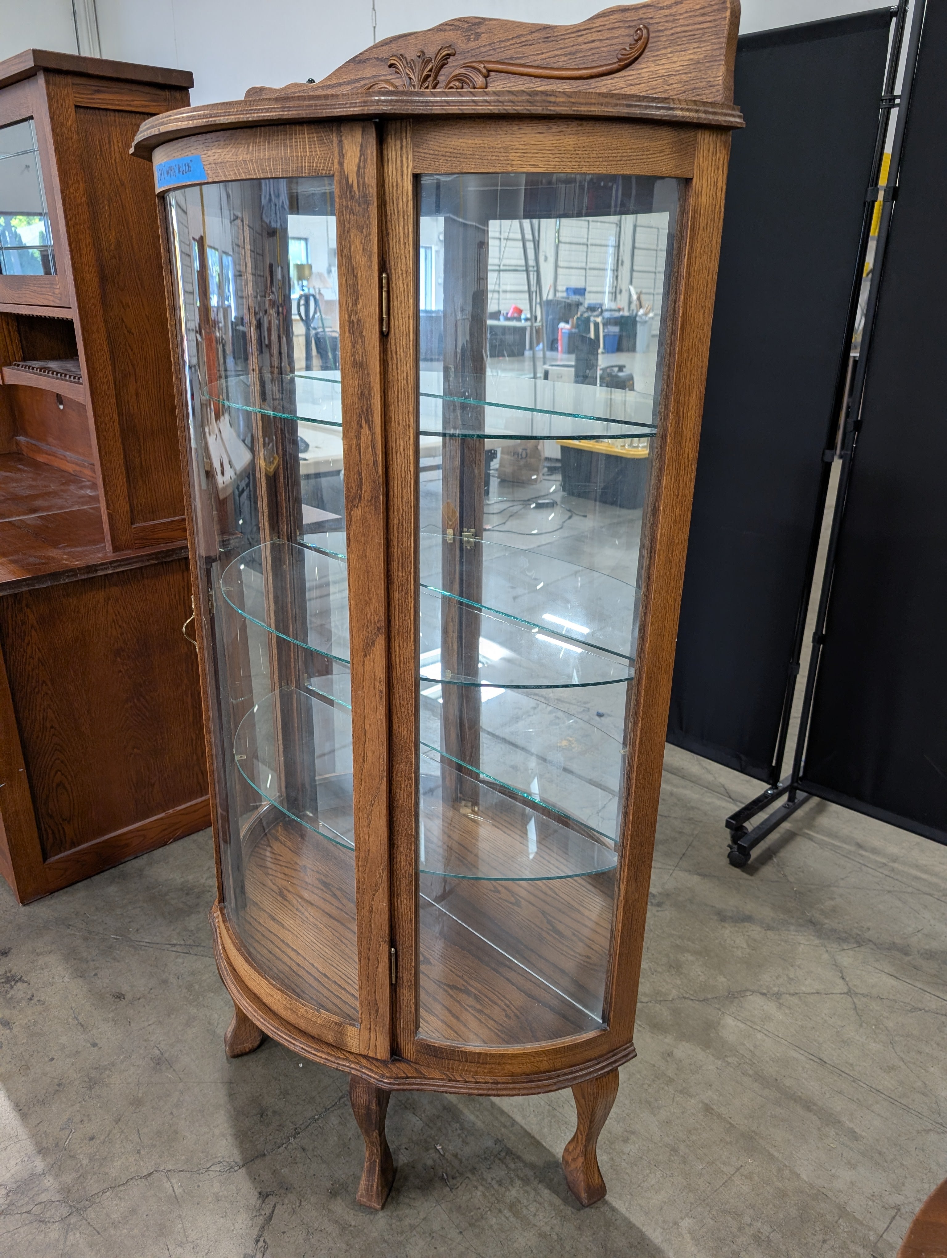 Vintage Oak Bowfront China Cabinet with Glass Shelves