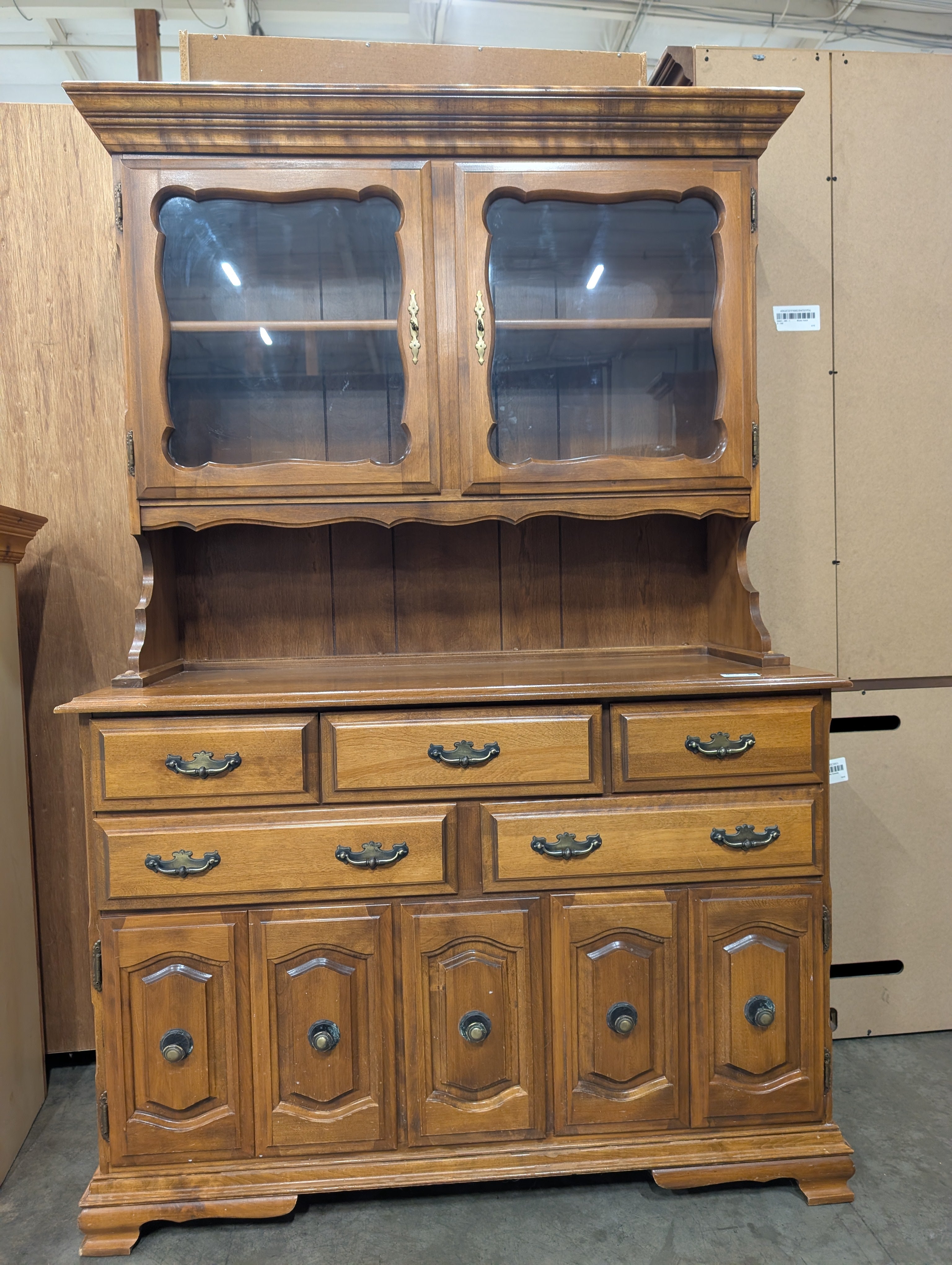 Traditional Wood Display Hutch with Glass Doors and Storage
