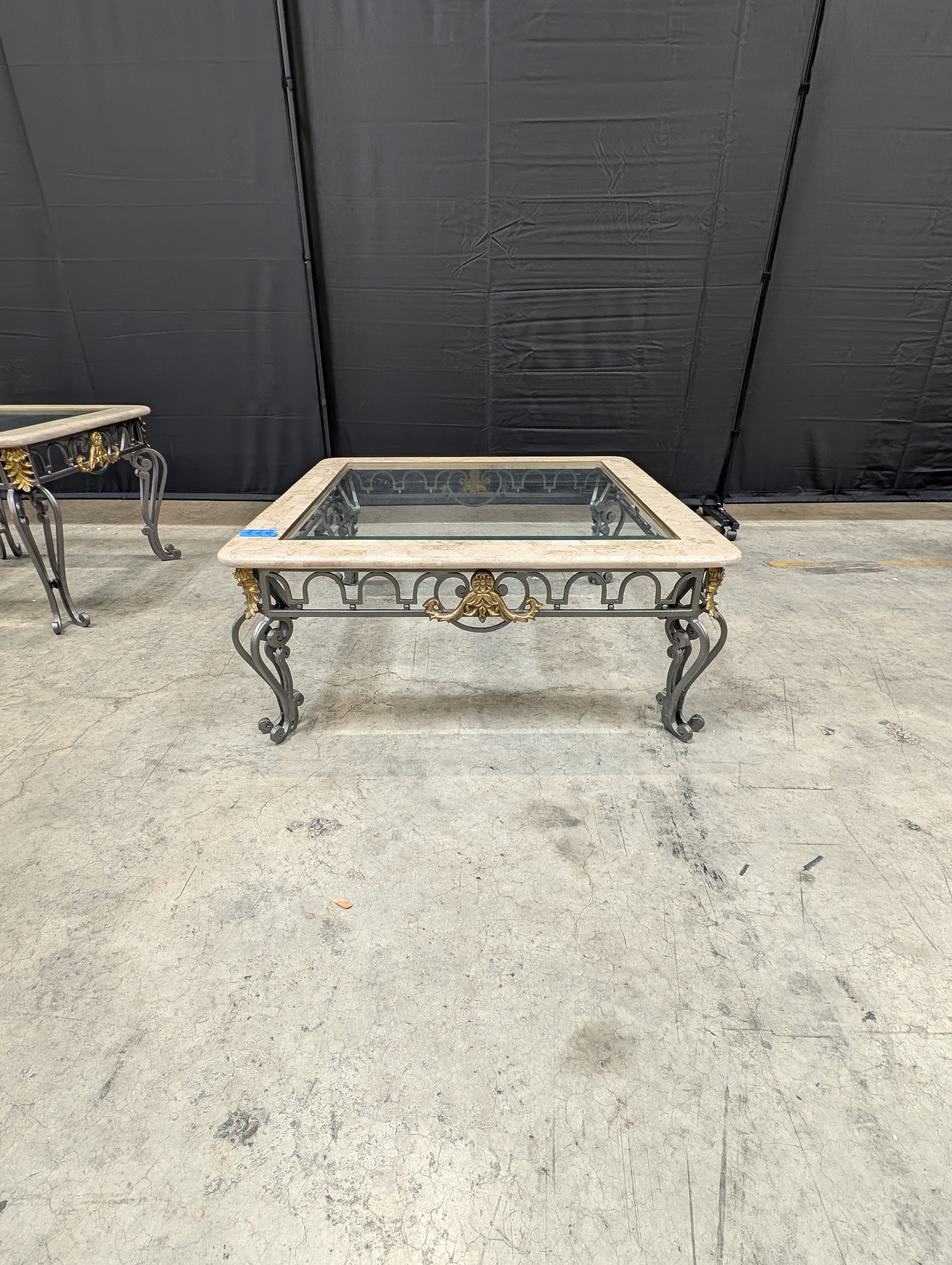 Decorative Stone Top and Metal Base Accent Tables