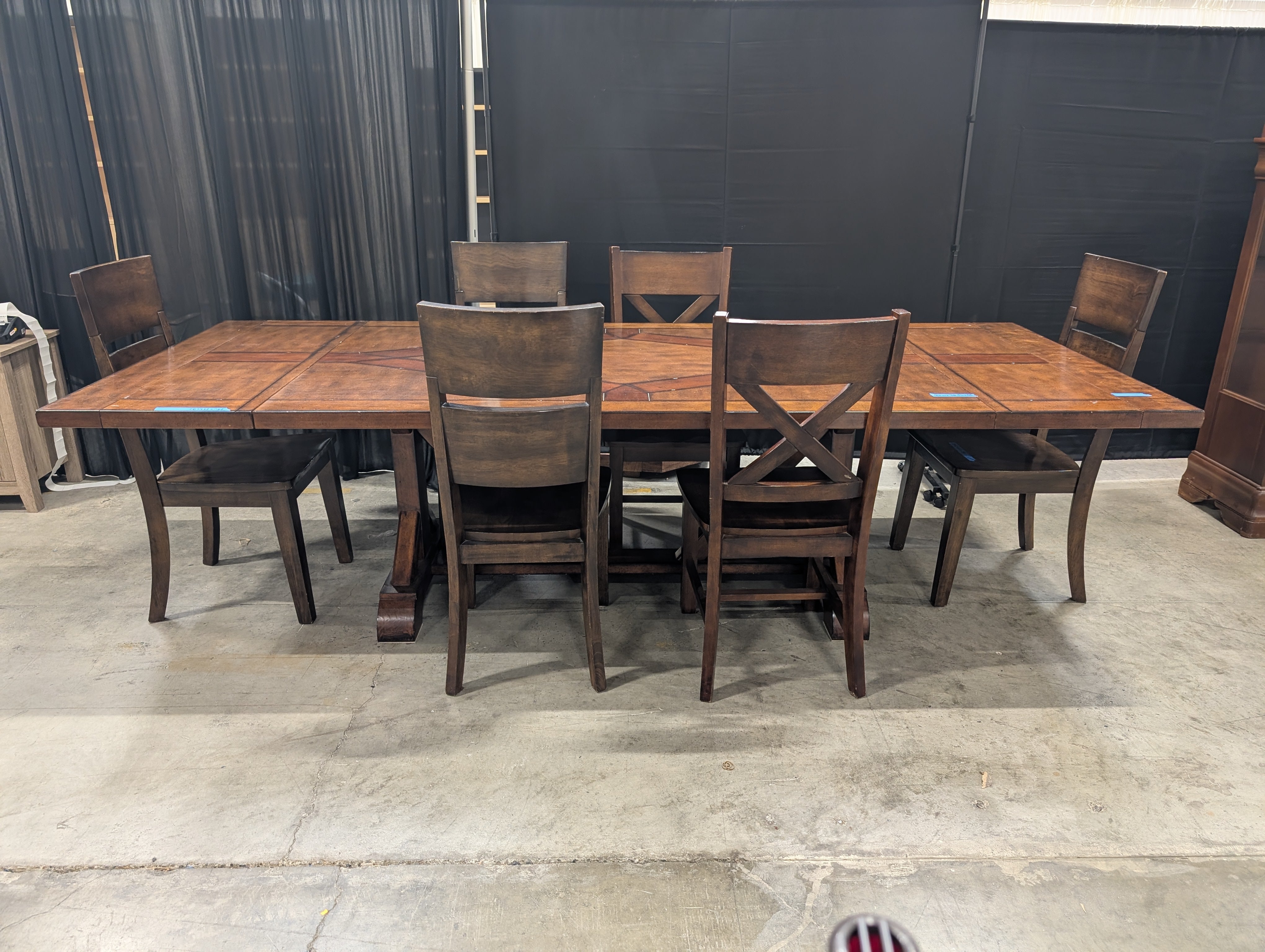 Rectangular Brown Wood Dining Table with Inlay Top