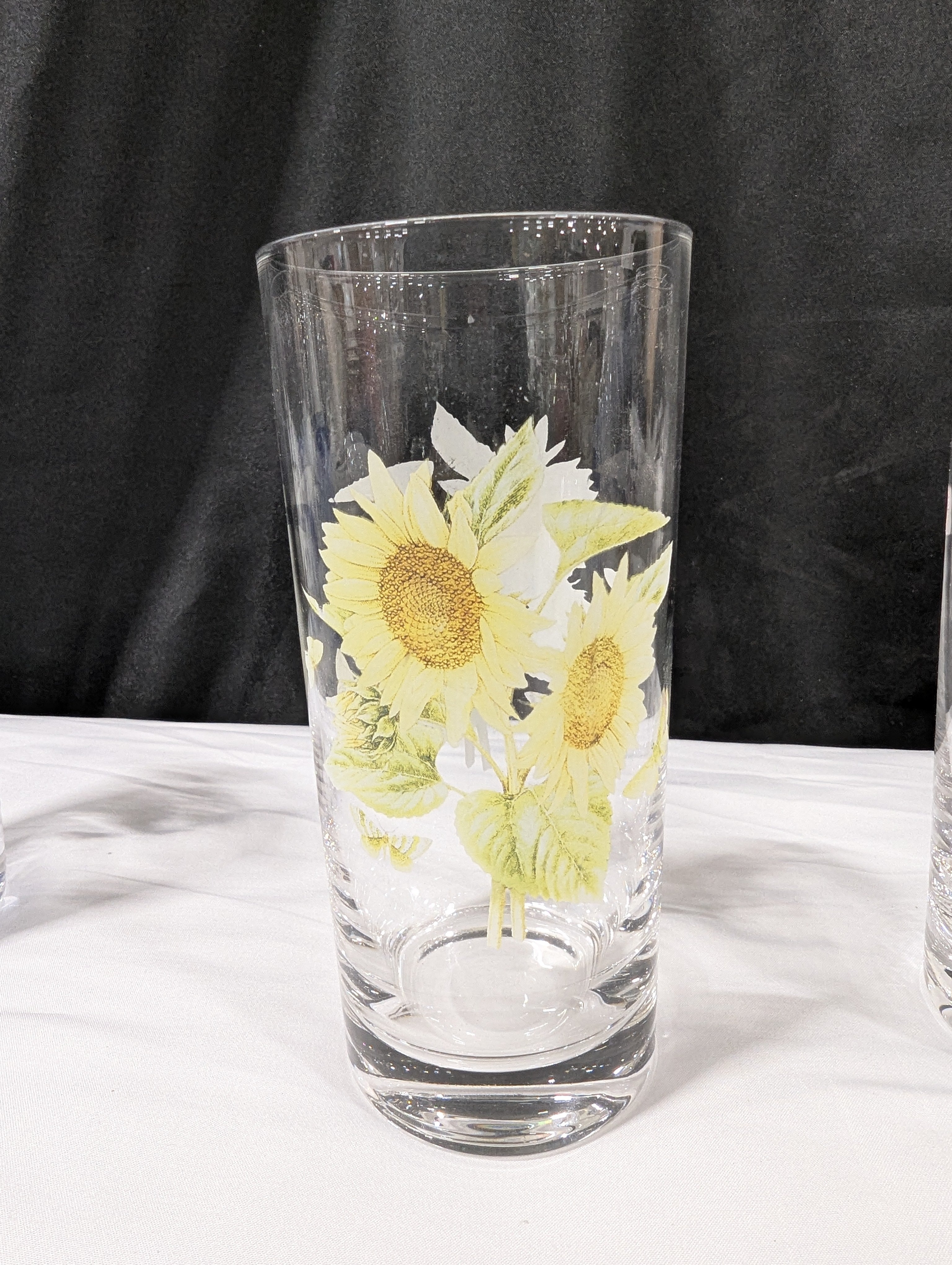 Set of Three Clear Glass Highball Tumblers with Assorted Floral Butterfly Designs